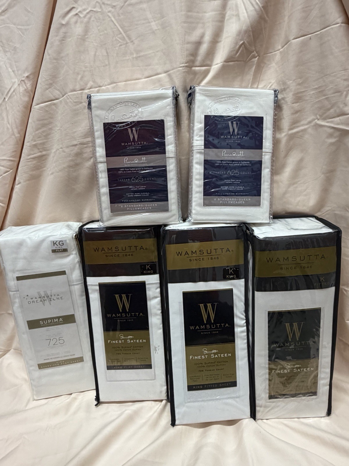 RARE BNWT WAMSUTTA 725 & 625 THREAD COUNT KING SIZE SHEET SET BUNDLE IN WHITE