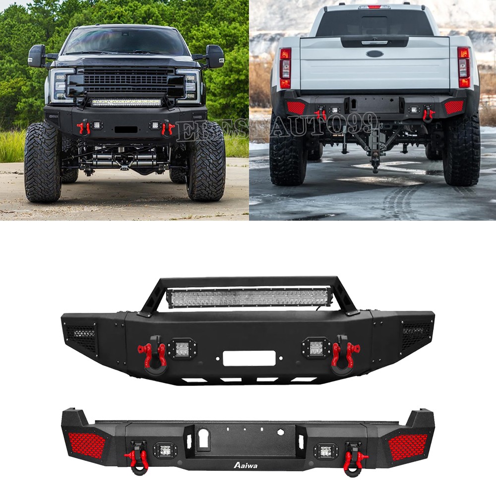 Front and Rear Bumper w/ LED Lights For 2017-2022 Ford F250 F350 F450 Super Duty