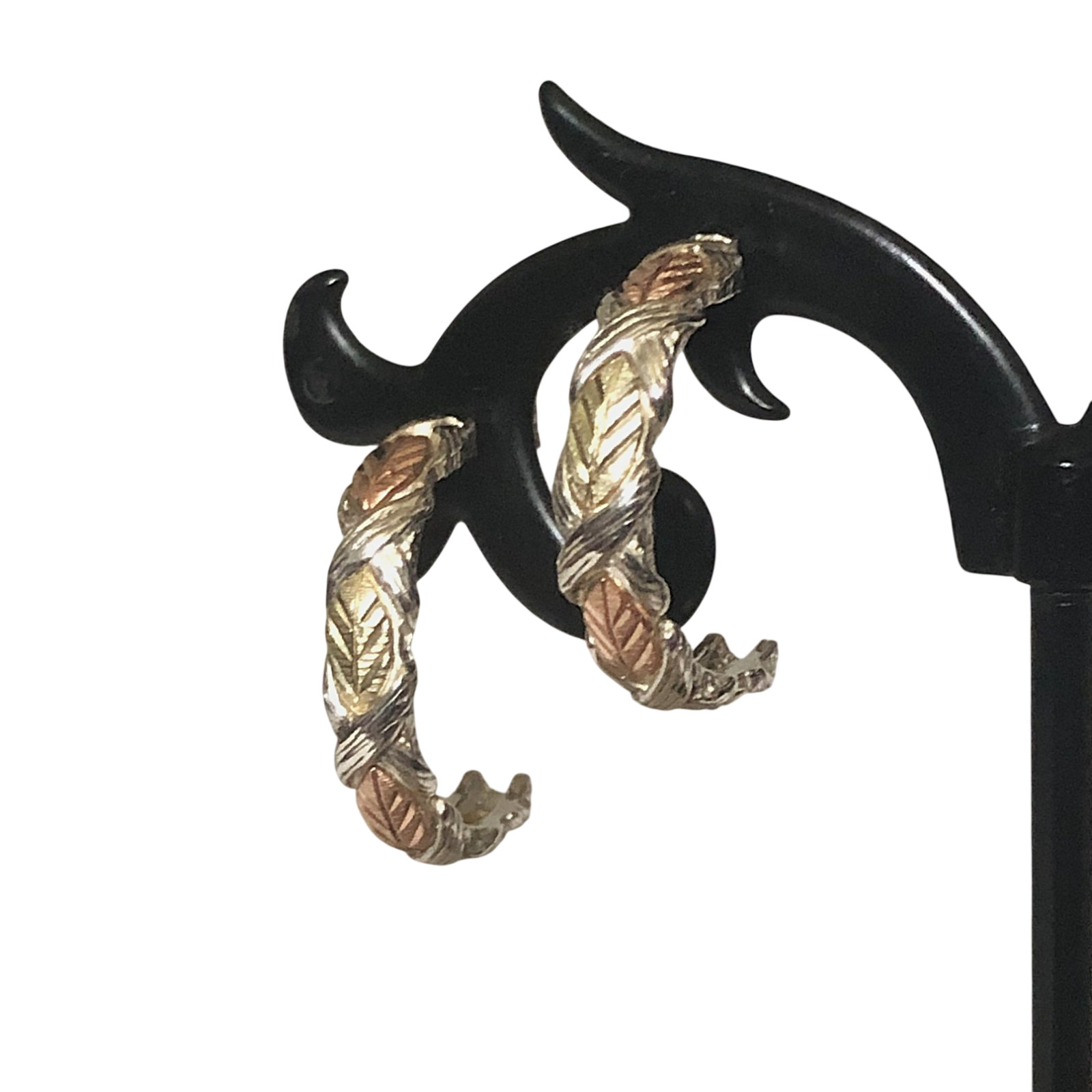 IOB Vtg Coleman Co CCO 925 SS Earrings w/ 12k Black Hills Gold Multi-Tone Leaves