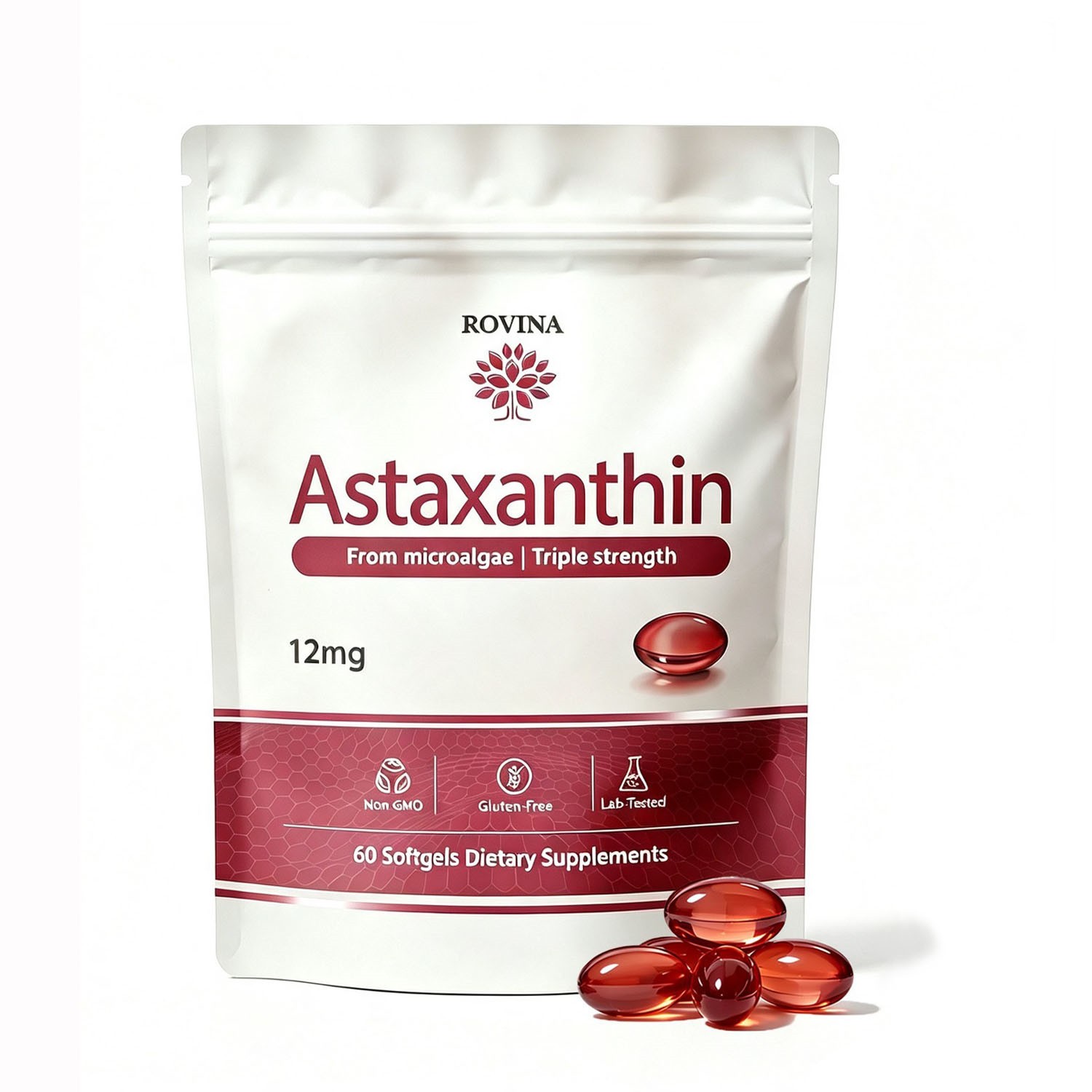 1-3X Rovina Astaxanthin 12mg Antioxidants Supplement – Natural Microalgae Source