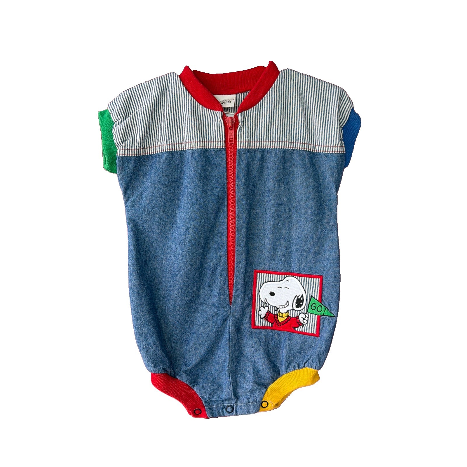 VTG Y2K Snoopy Baby Colorblock Peanuts One Piece Bubble Romper - Size 12 Months