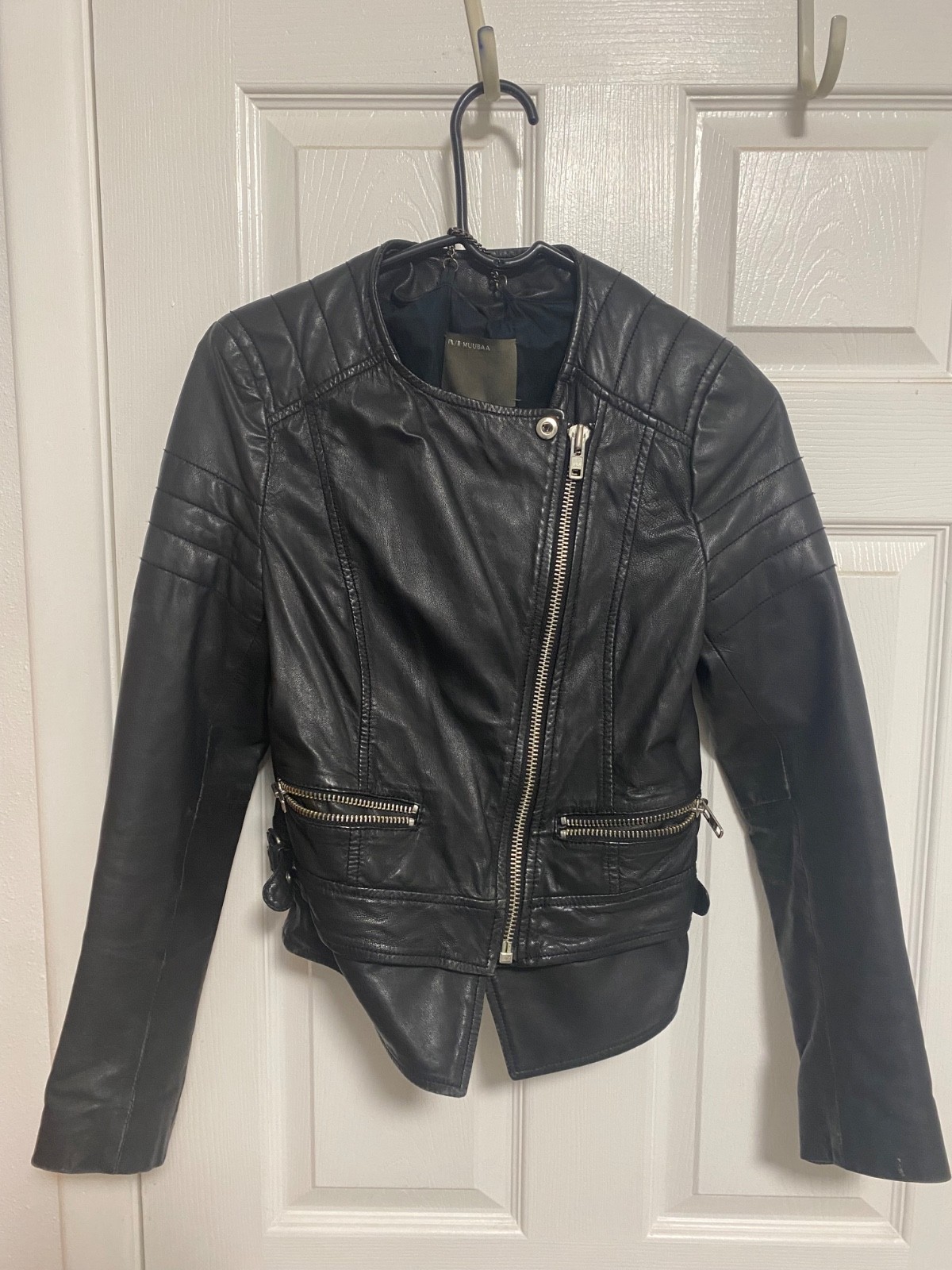 muubaa black vintage leather biker jacket