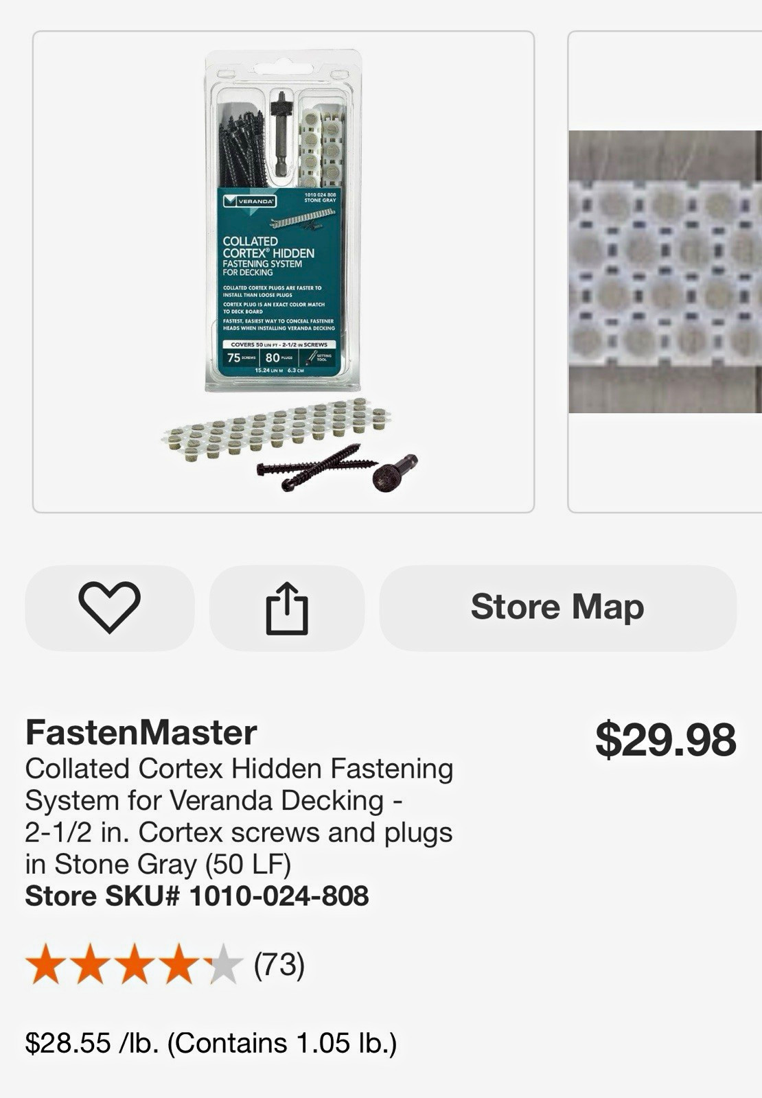 FastenMaster Cortex Hidden Fastening Deck Screws #8 2-1/2in Stone Gray 75 FastenMaster Cortex Hidden Fastening Deck Screws #8 2-1/2in Stone Gray 75