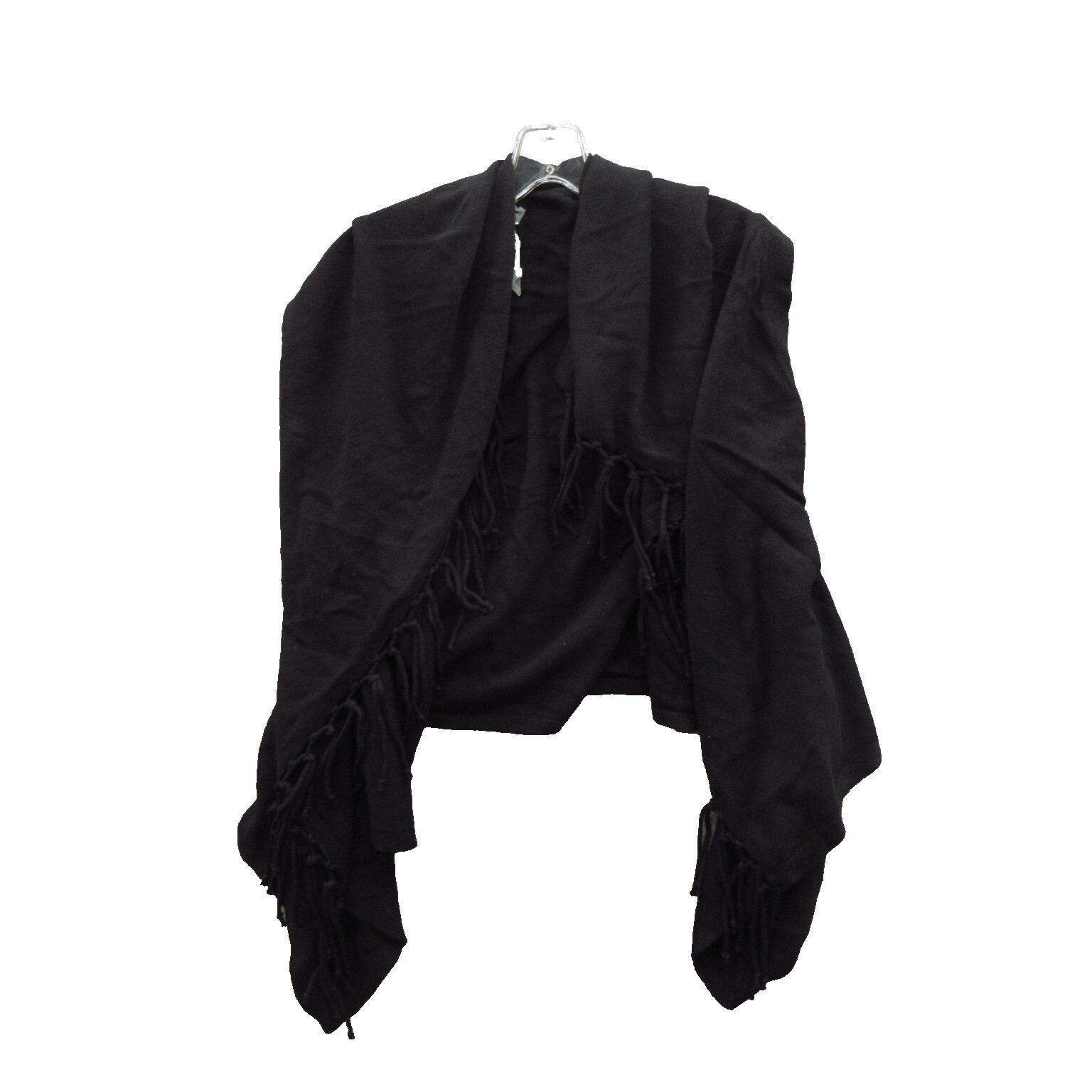 Chico\'s Women\'s Cape Poncho Shawl Size OS Black Cotton Fringe Open Front New