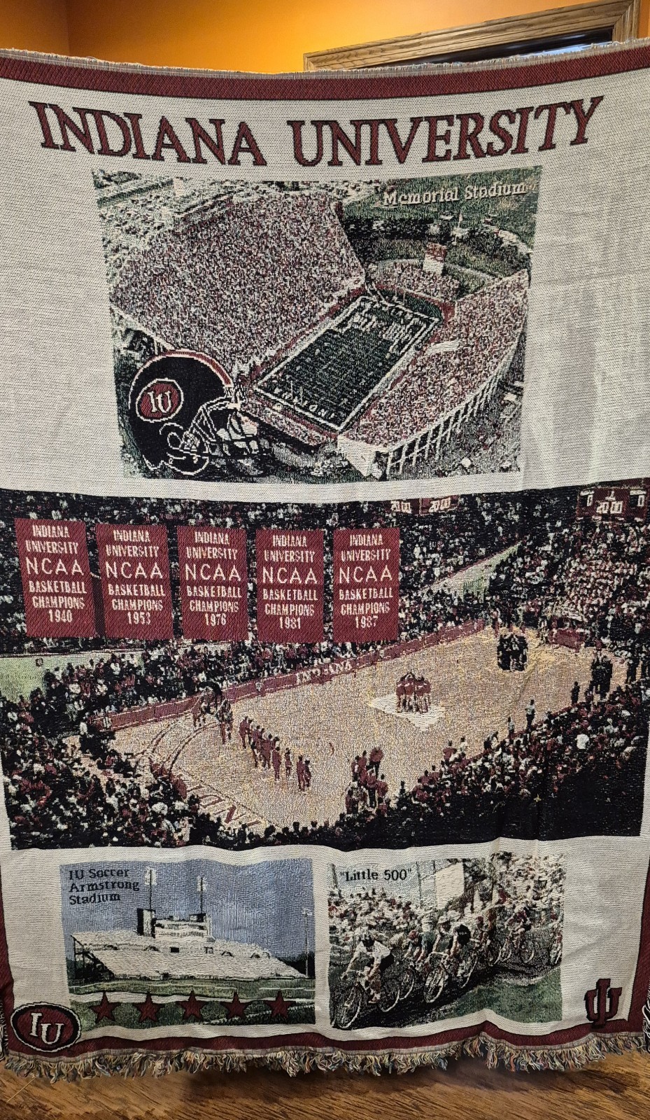 NWT HTF Vintage IU Tapestry Blanket 72 X 52 Indiana University College 1987 New NWT HTF Vintage IU Tapestry Blanket 72 X 52 Indiana University College 1987 New