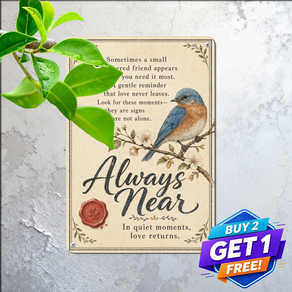 Loved One Memorial Songbird Resting On Floral Branch Plaque Metal Tin Sign