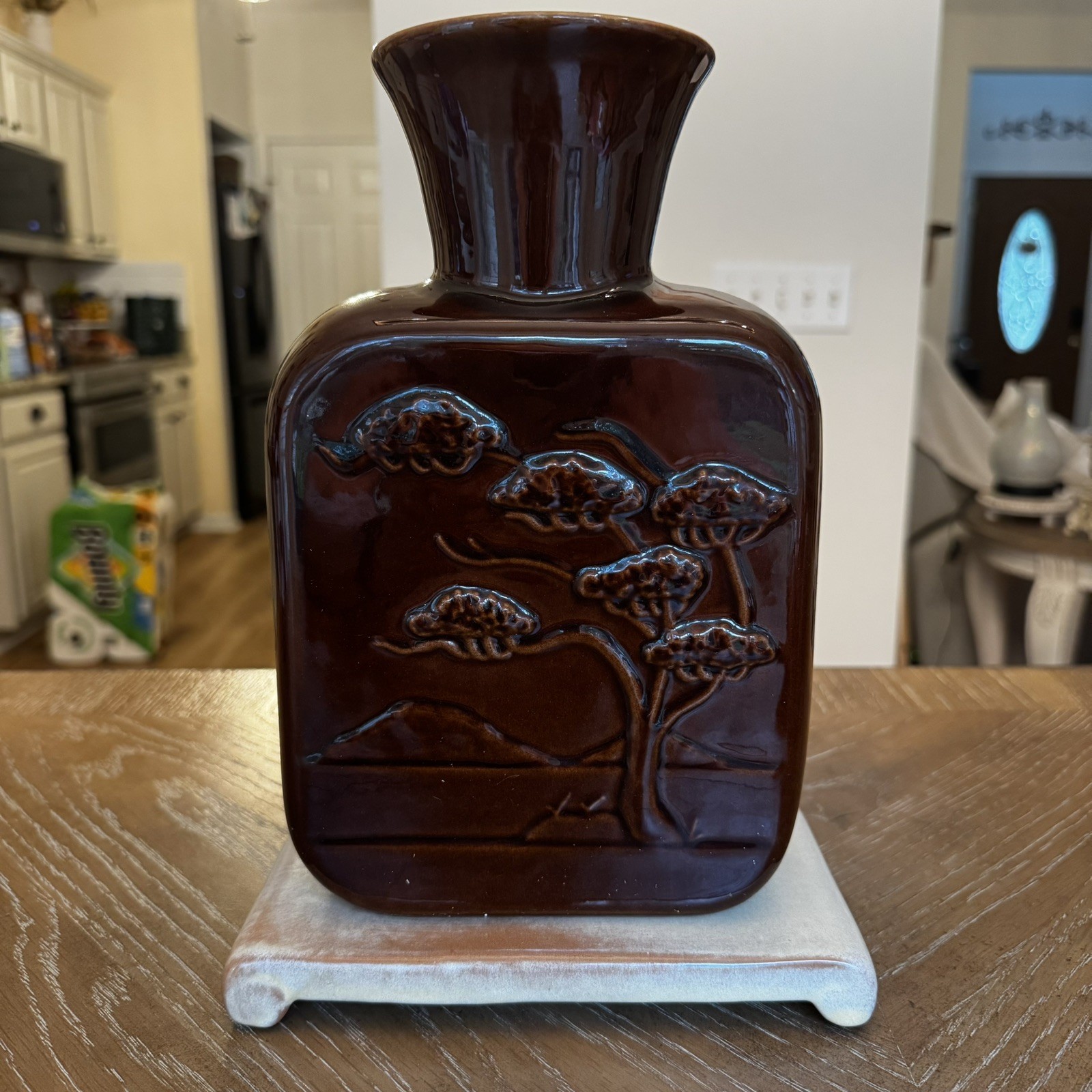 Frankoma V-14 Bonsai Vase & Base 1982 2nd Addition Signed Joniece Frank Pottery