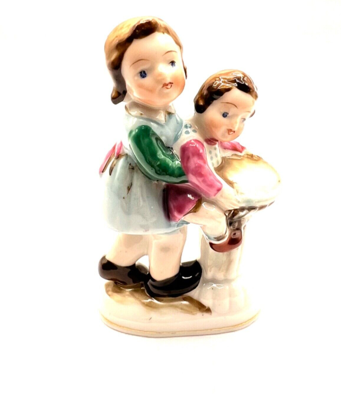 Occupied Japan VTG Porcelain Figurine Sister Helping Child Drinking Fountain Occupied Japan VTG Porcelain Figurine Sister Helping Child Drinking Fountain