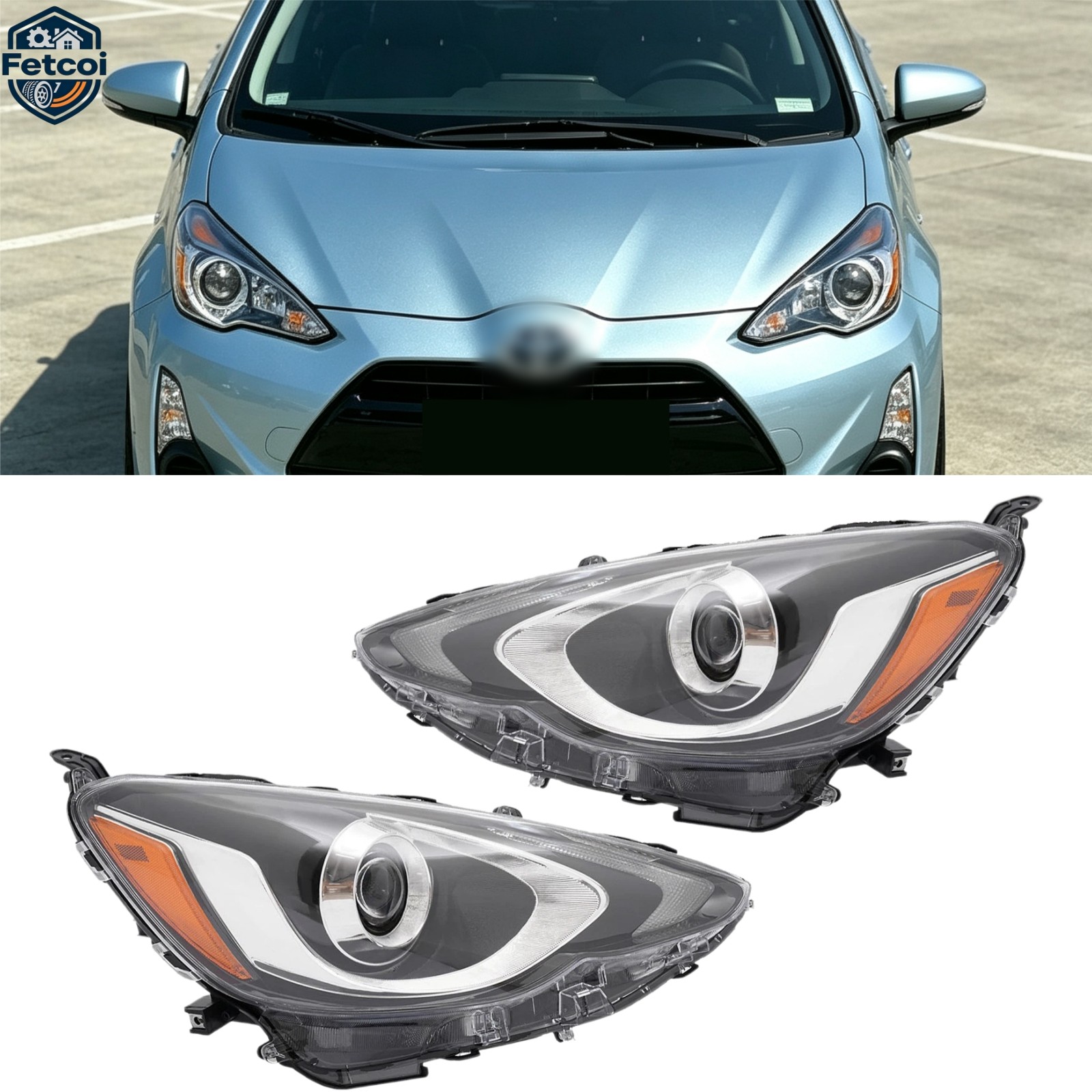Pair For 2015-2017 Toyota Prius C LED Chrome Headlights Assembly Left+Right