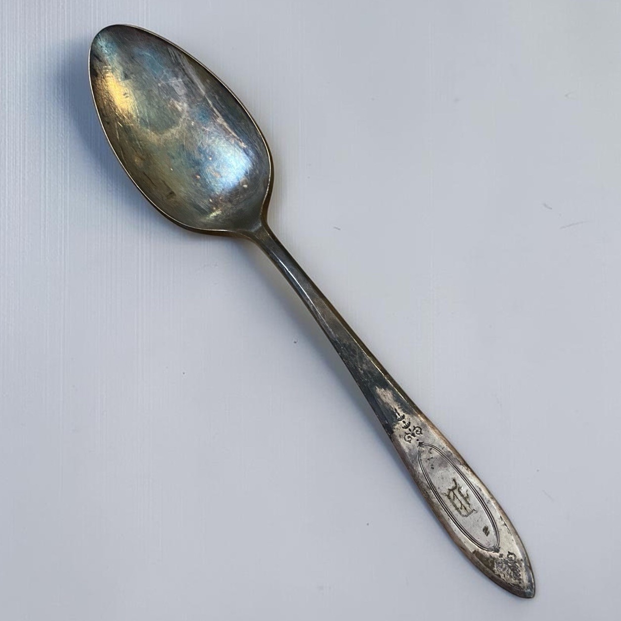 Antiq Oneida Community Plate ADAM Table Serving 8 1/4” Spoon Silver Monogram Antiq Oneida Community Plate ADAM Table Serving 8 1/4” Spoon Silver Monogram