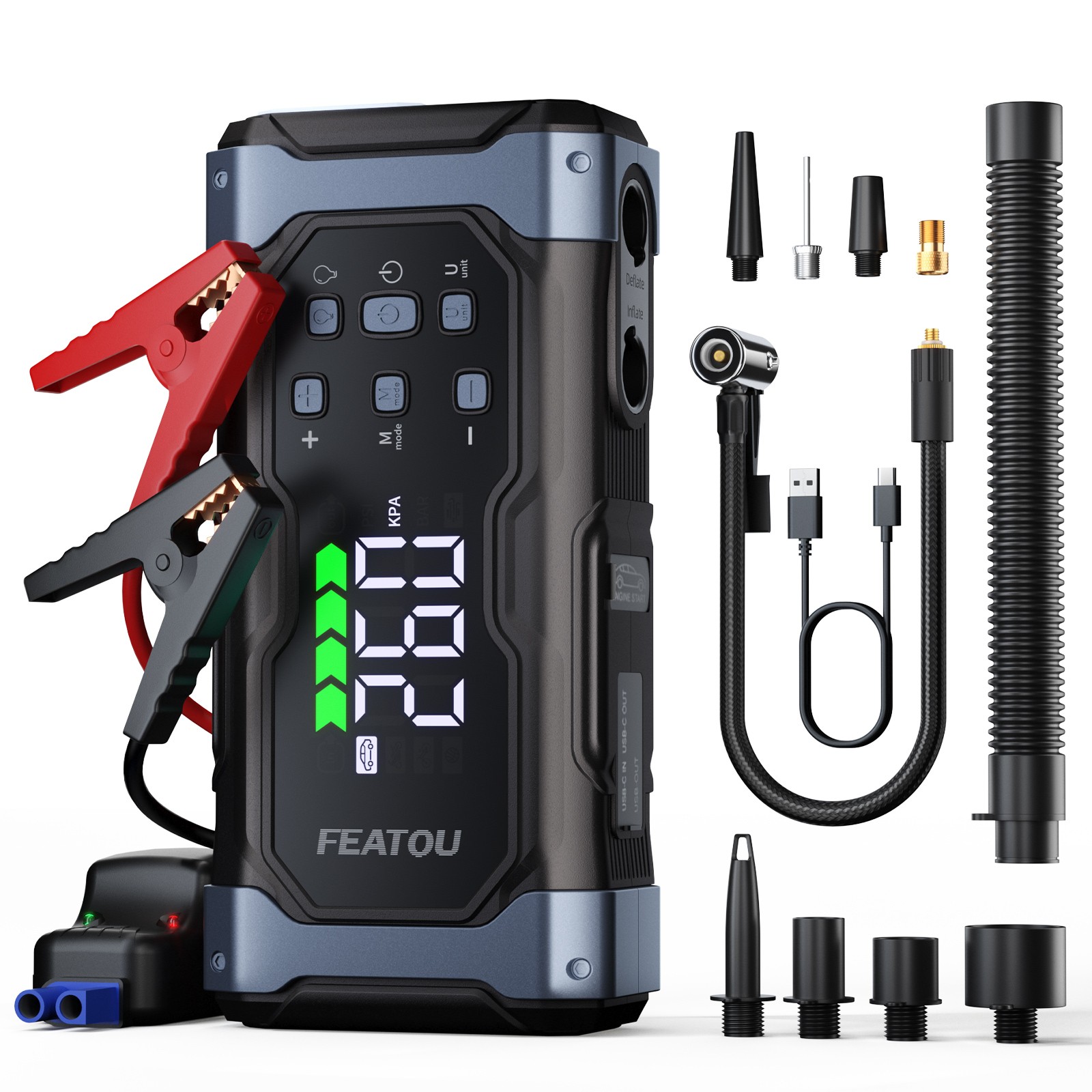 10000A Car Jump Starter Air Compressor Tire Inflator Battery Booster Charge Case