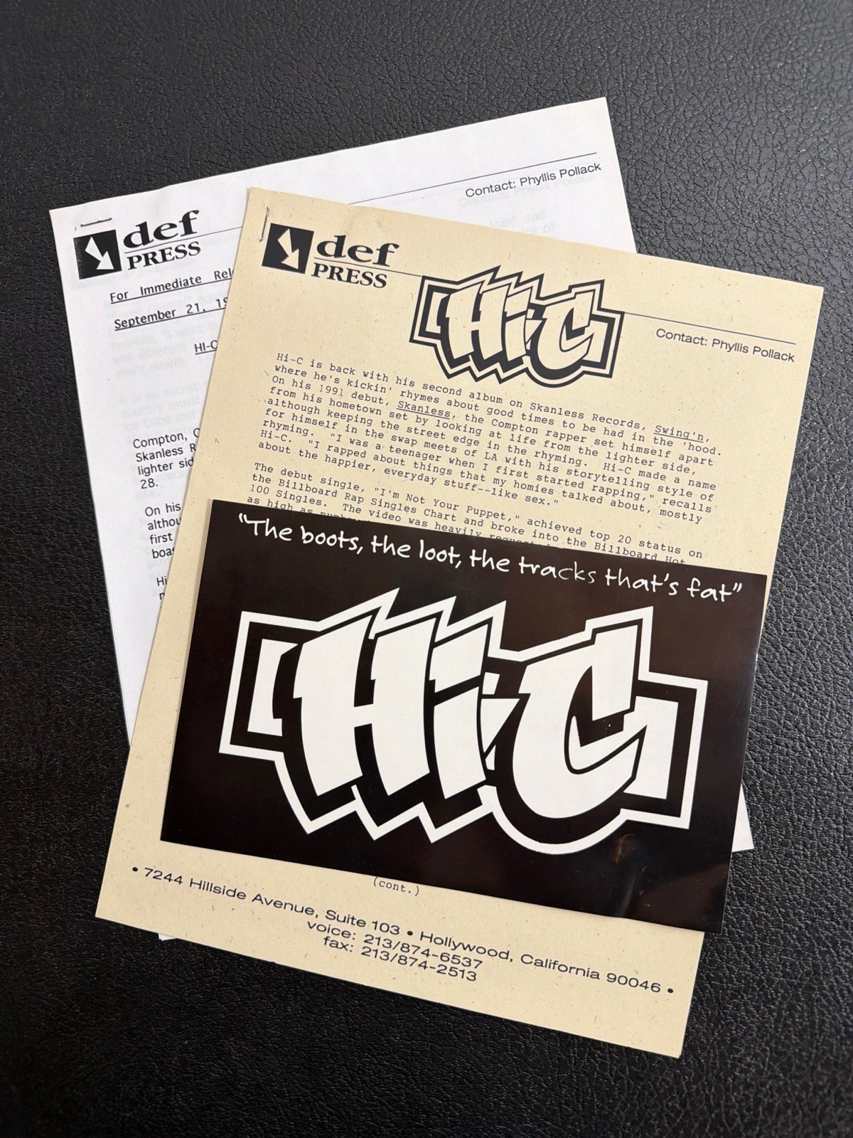 Hi-C Swing'n 1993 Press Kit & Promo Sticker Skanless Records Hip Hop West Coast