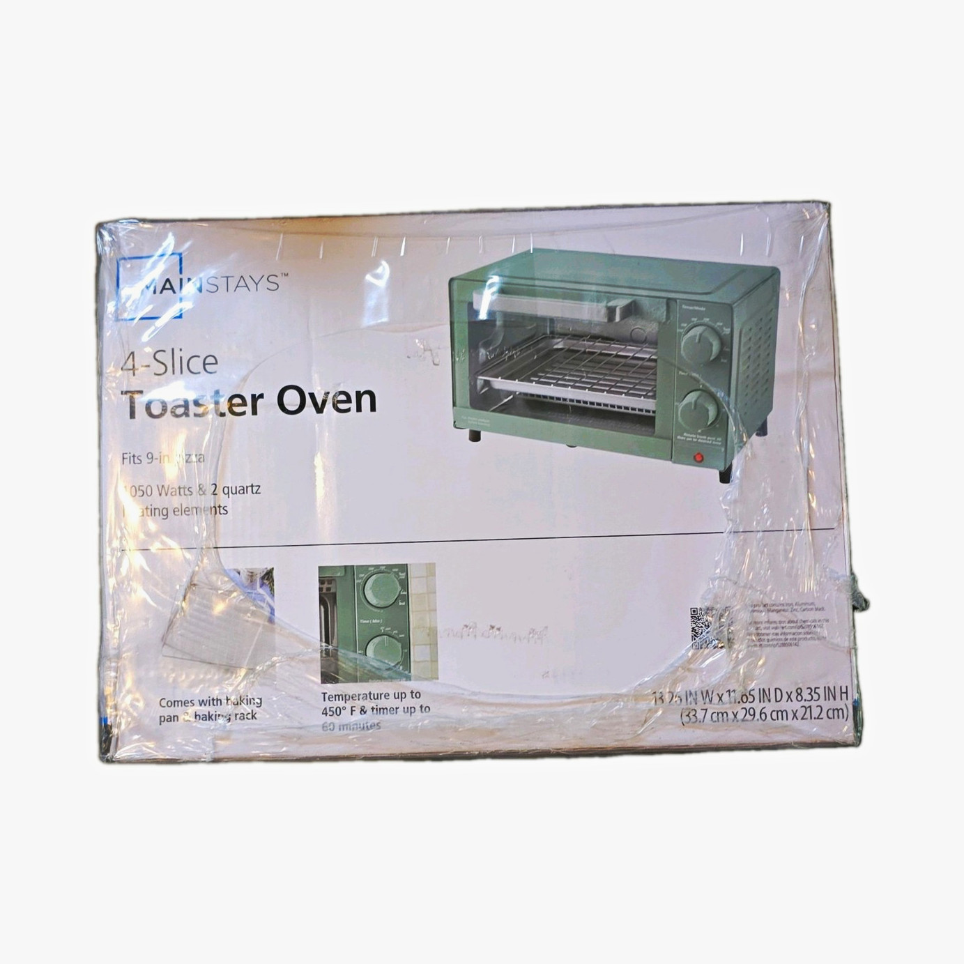 Mainstays 4-Slice Toaster Oven Green 1050W, Timer & Adjustable Temp Control Mainstays 4-Slice Toaster Oven Green 1050W, Timer & Adjustable Temp Control