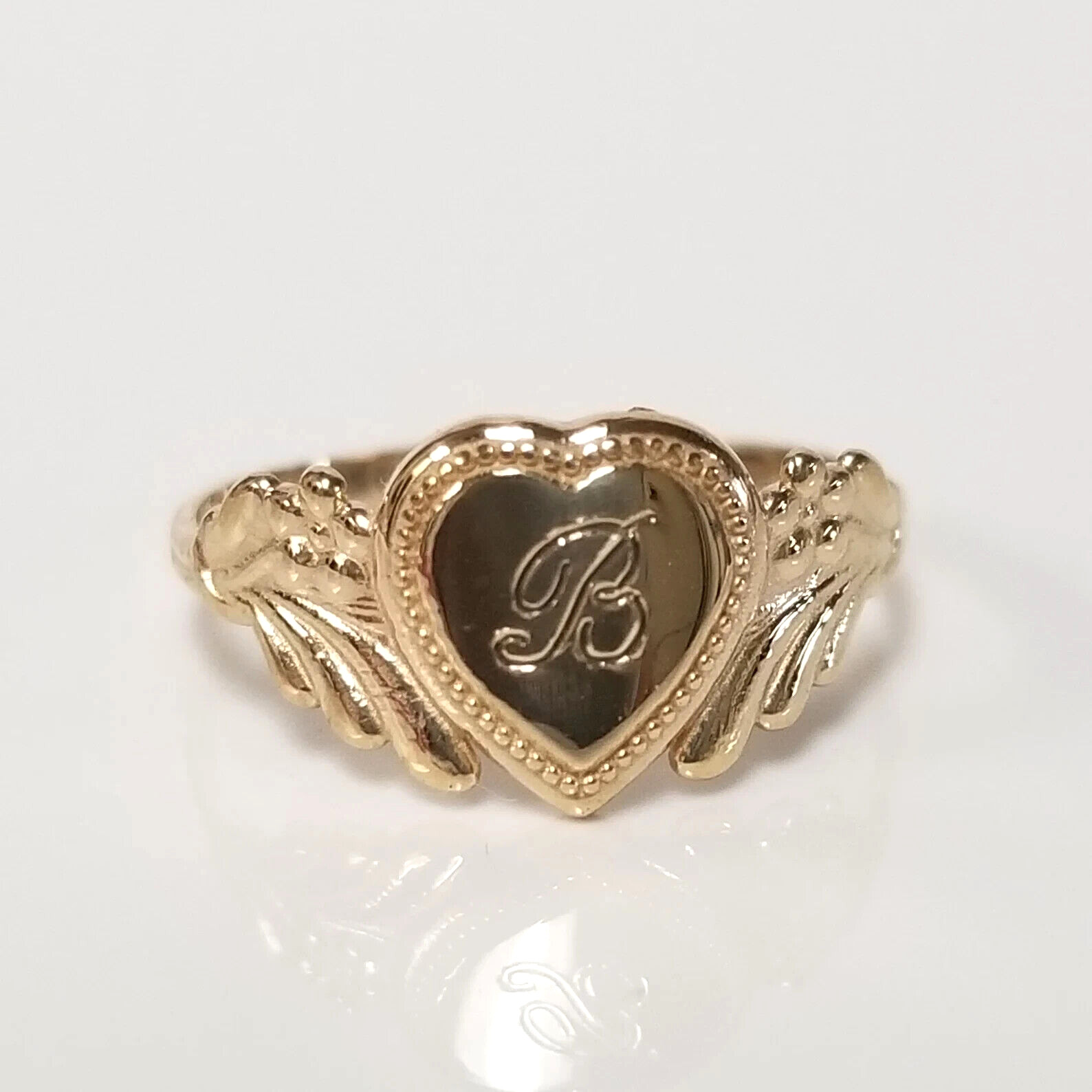 Gold Plated 925 Silver ring Initial B Capital ring Heart Midi Antique Style ring