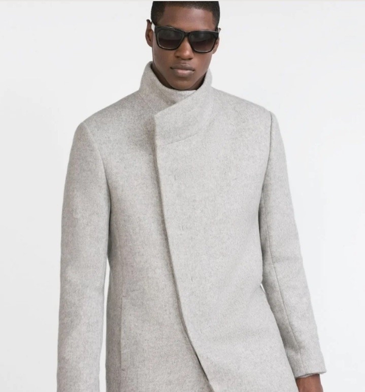 ZARA Men\'s Light Gray Wool Long Overcoat Lanificio Cangioli Fabric XL