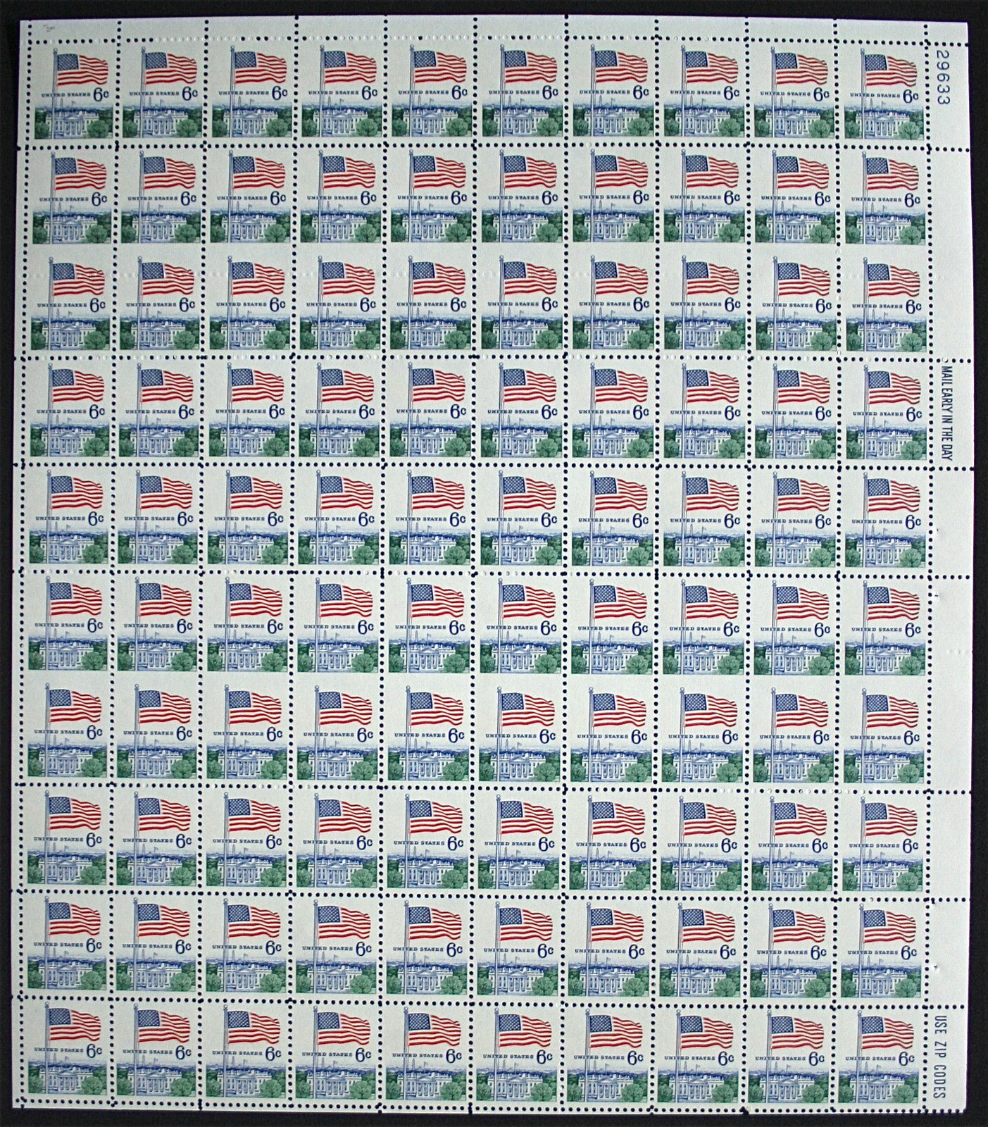United States 6¢ Flag White House Postage Stamp #1338 MNH Full Sheet Perf Error