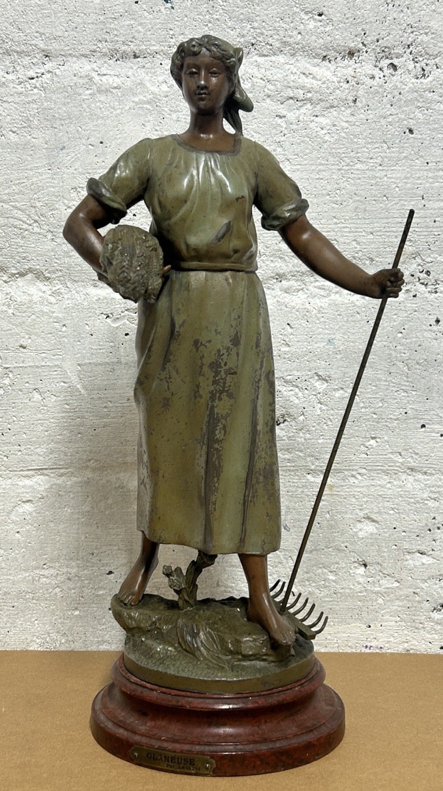 Antique Spelter Sculpture, Agricultural Theme, Woman, Harvest, Glaneuse
