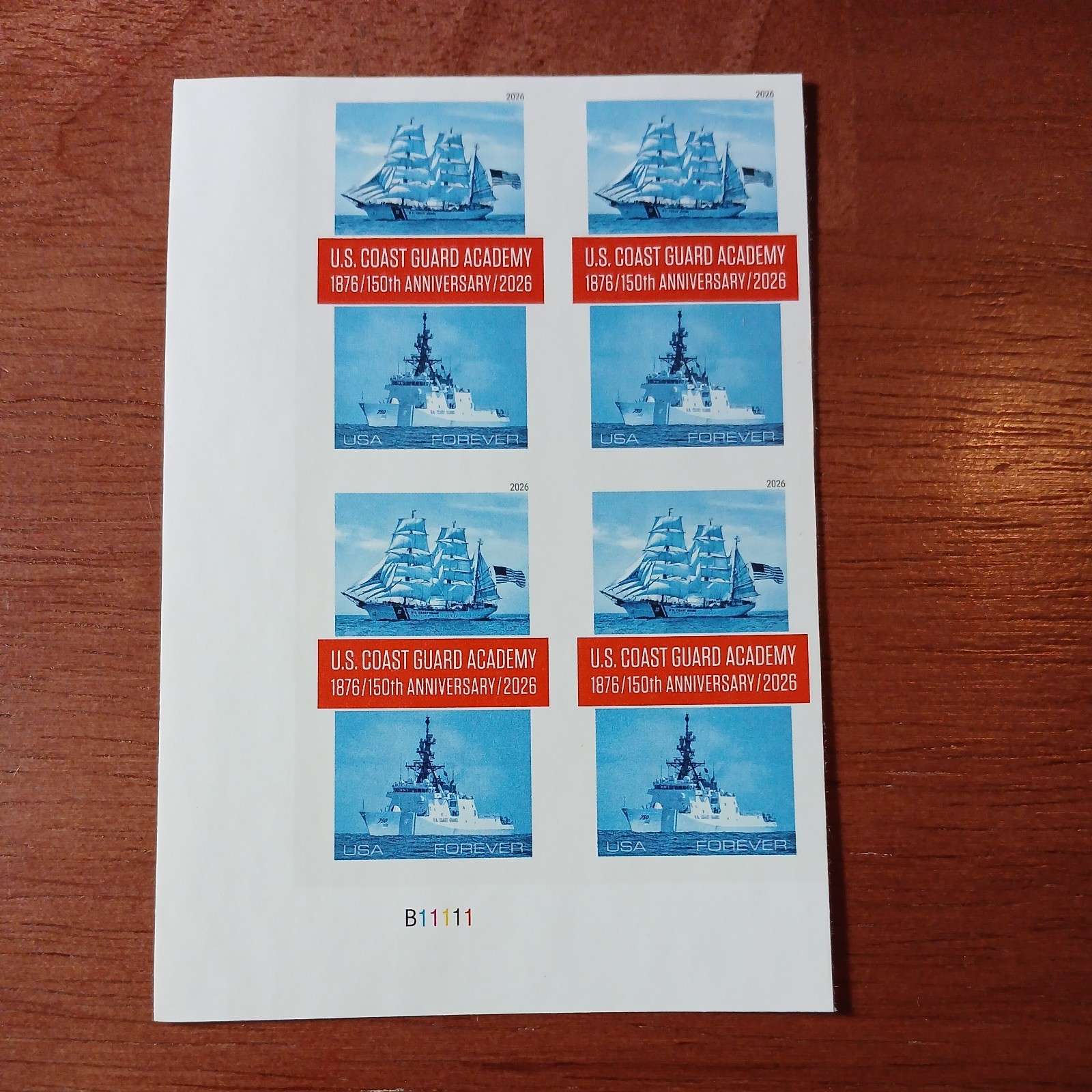 US 2026 Scot #6117a  4ever Coast Guard Academy Stamp Imperf/NDC Plate Block of 4