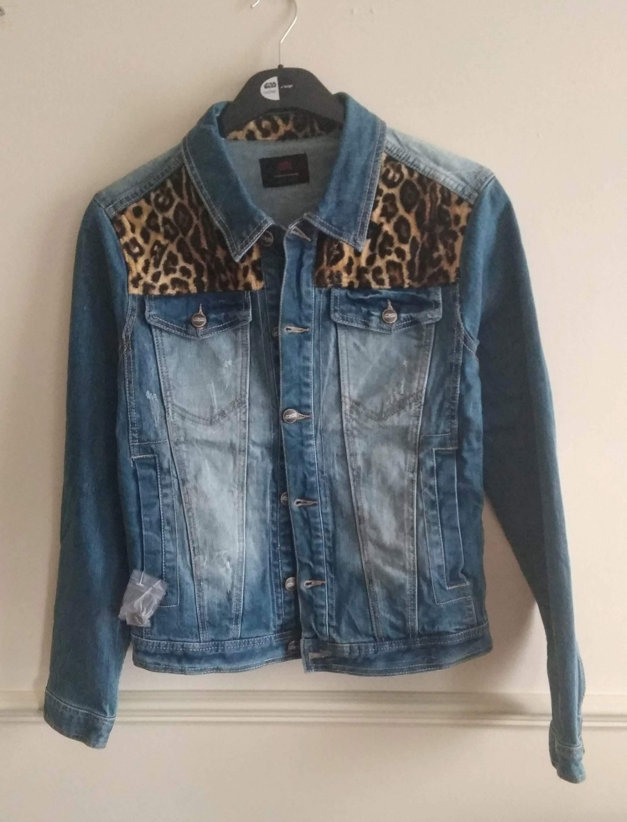 Sixth June Denim Jacket With Leopard Print size UK 8 10 New Sixth June Denim Jacket With Leopard Print size UK 8 10 New