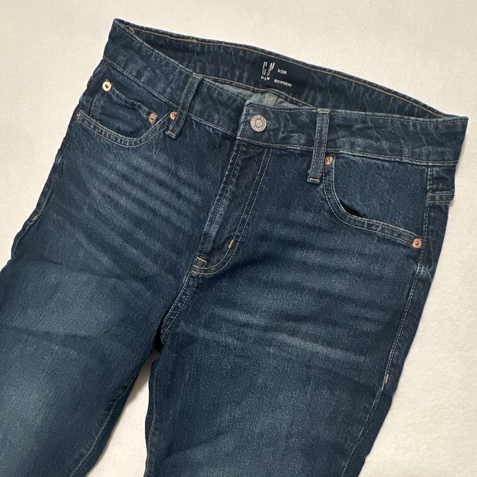 GAP Denim Boyfriend Jeans Womens Size 8/29R Dark Wash Distressed 5-Pocket Button