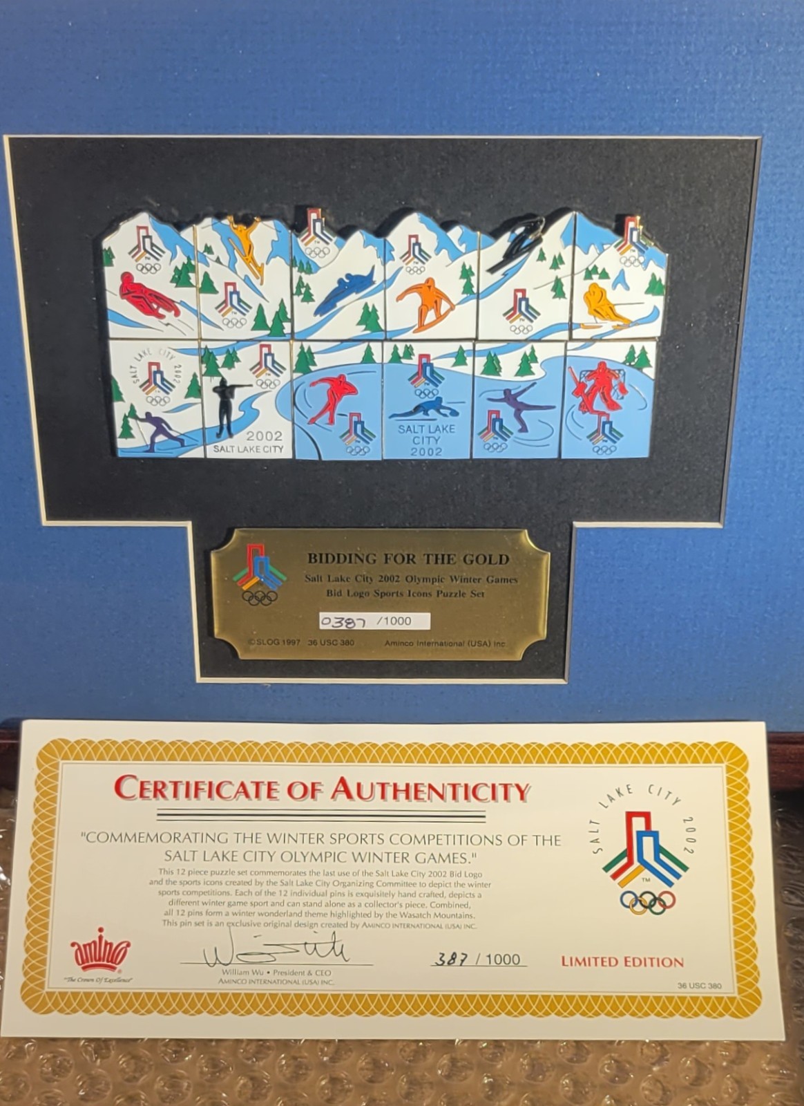 Rare Salt Lake City 2002 Olympics Framed Pin Puzzle Set - Limited Ed. #387/1,000 Rare Salt Lake City 2002 Olympics Framed Pin Puzzle Set - Limited Ed. #387/1,000