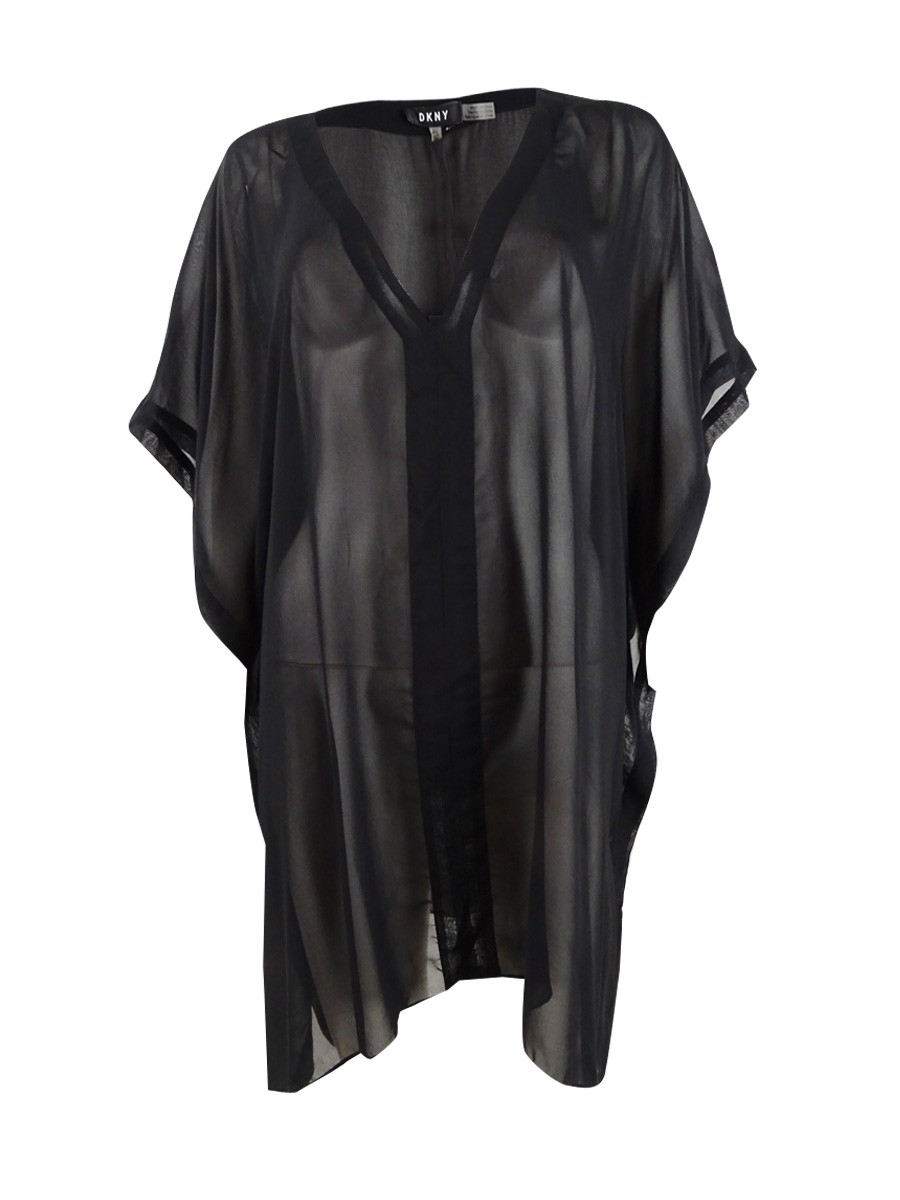 DKNY Women\'s Solid Chiffon Caftan Swim Top Cover-Up (S/M, Black) DKNY Women\'s Solid Chiffon Caftan Swim Top Cover-Up (S/M, Black)