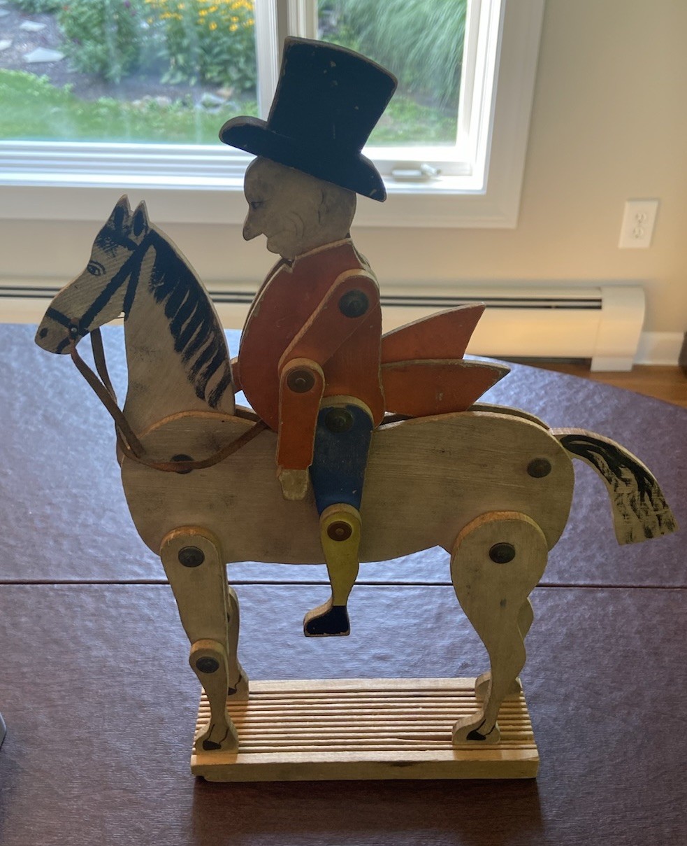 Antique 1876 Crandall’s “John Gilpin’s Ride” Wooden Toy Functional w/Partial Box