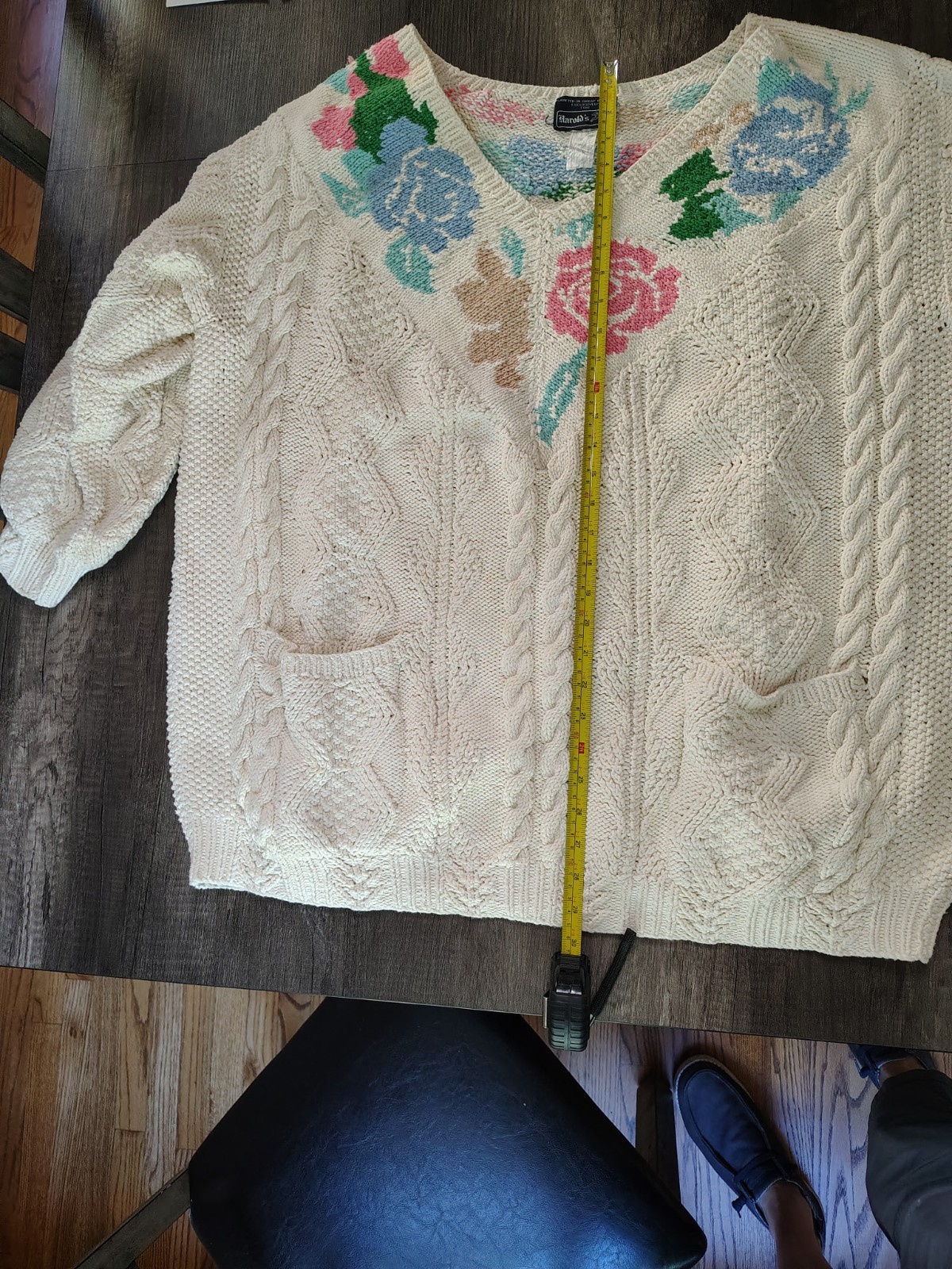 Vintage Harolds Hand Knit Cotton Floral Sweater made in England Ivory XL Vintage Harolds Hand Knit Cotton Floral Sweater made in England Ivory XL