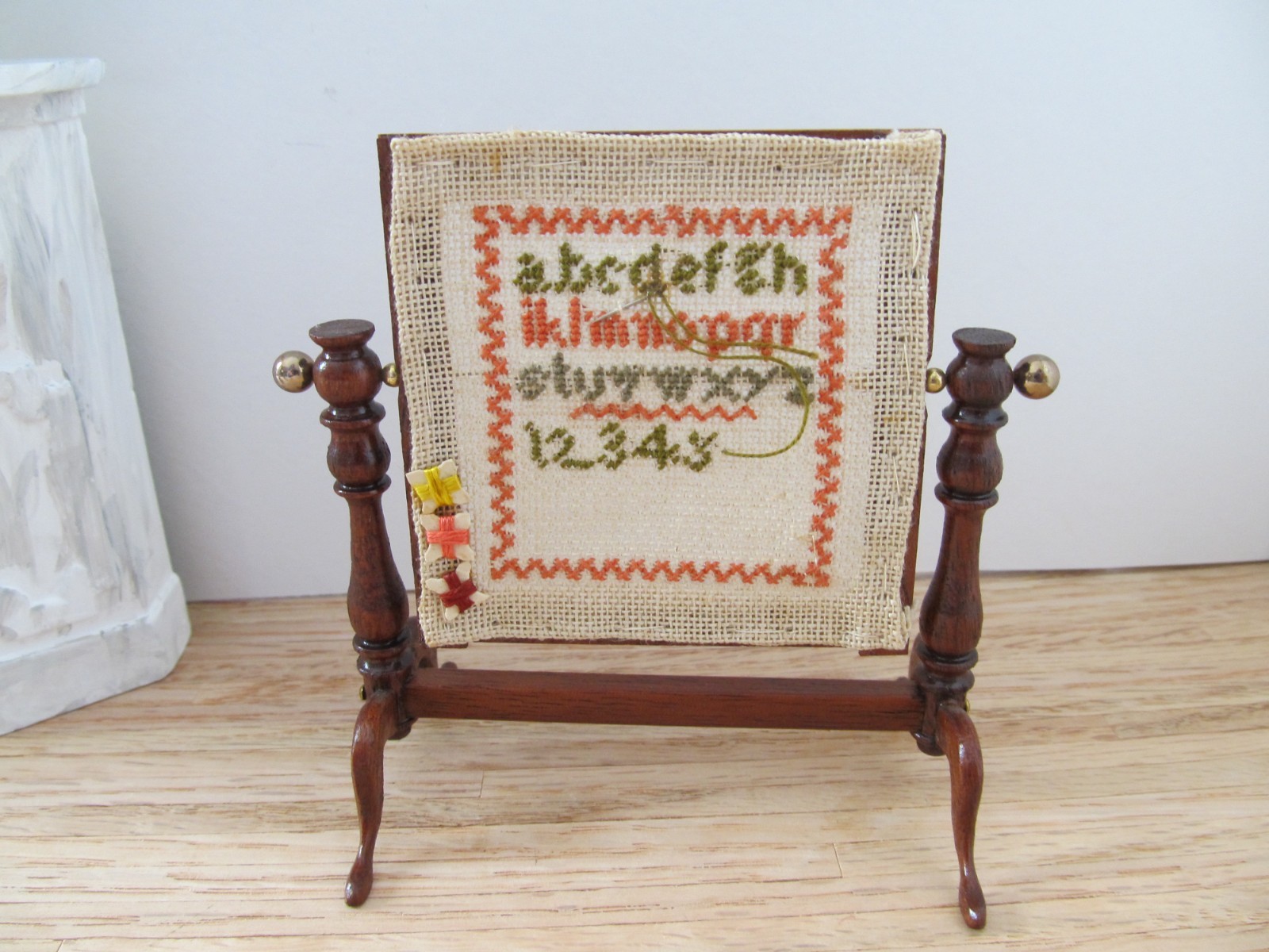 Vintage Artisan Needlepoint Sampler Mell Prescott Frame  Dollhouse Miniature