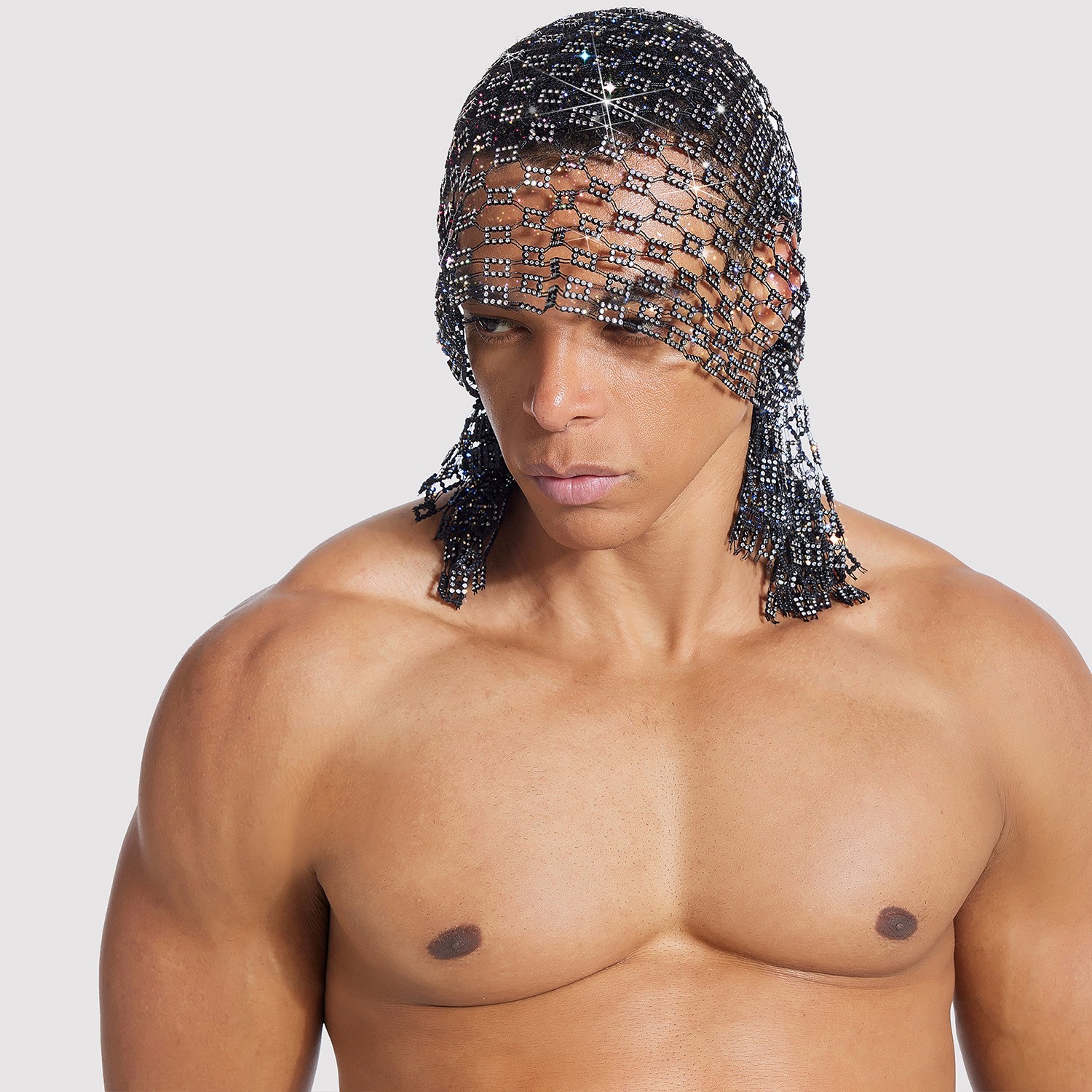 4pcs  Mens Glitter Rhinestone Crystal Headpiece body chain Headscarf Club Party