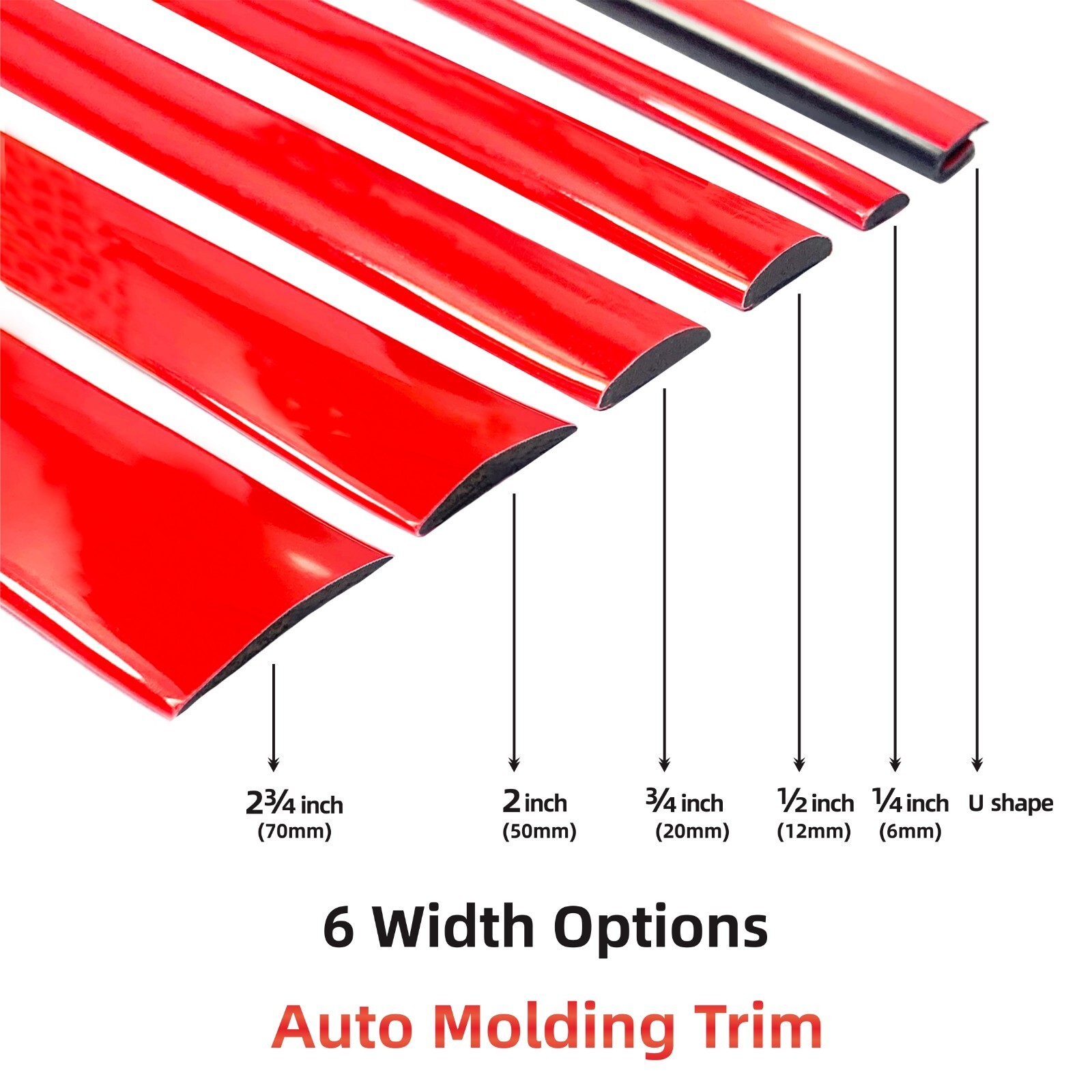 6mm-70mm Solid Red Car Door Body Bumper Strip Exterior Molding Trim 5-50FT