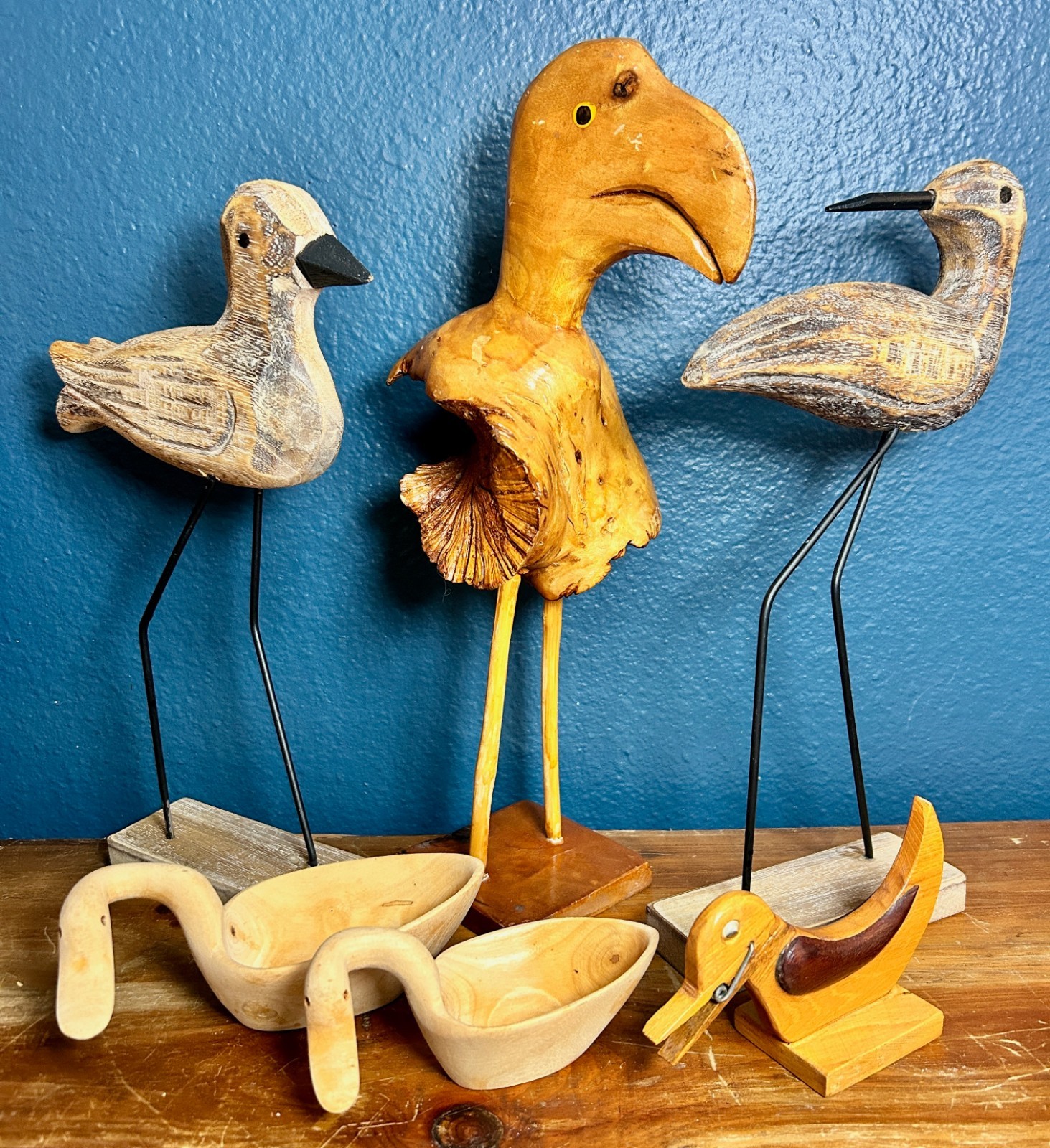 VTG Hand Carved Wood Bird Lot 6 Pc Folk Art Shorebirds Swans Duck Dodo? 15