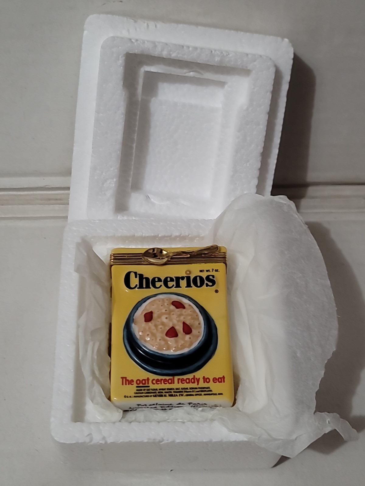 Franklin Mint Porcelain Hinged Trinket Box General Mills Cheerios Cereal 💥New💥
