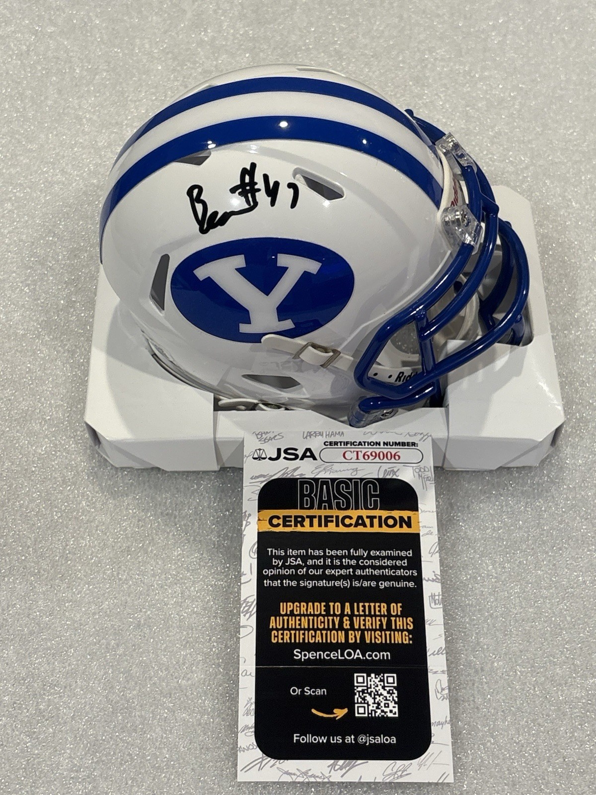 JSA COA BEAR BACHMEIER Signed Autographed BYU Cougars Football Mini Helmet JSA COA BEAR BACHMEIER Signed Autographed BYU Cougars Football Mini Helmet