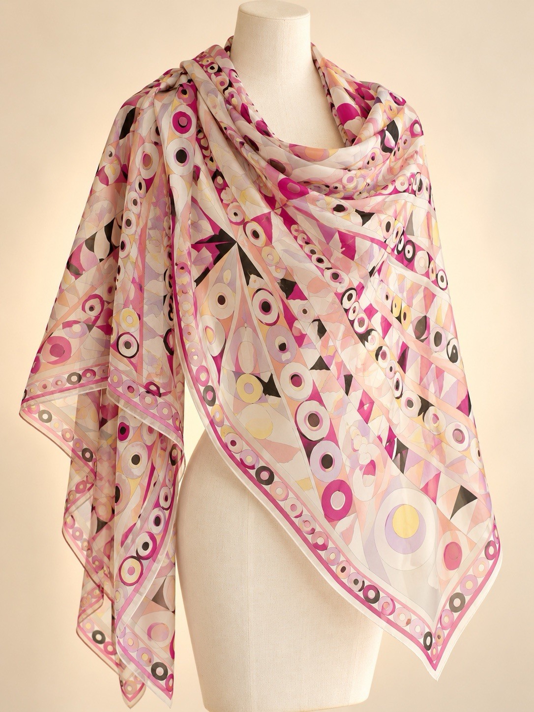 Emilio Pucci Firenze Large Sheer Geometric Square Scarf Pink Purple Multicolor