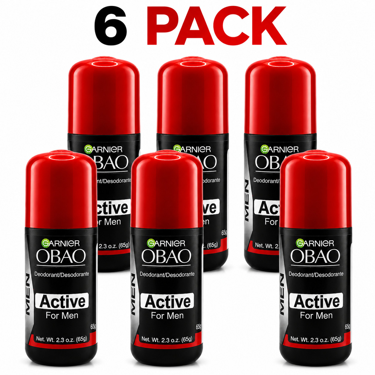 Obao Roll On Classic Mens Deodorant - 2.3 oz (Red) 6 pack
