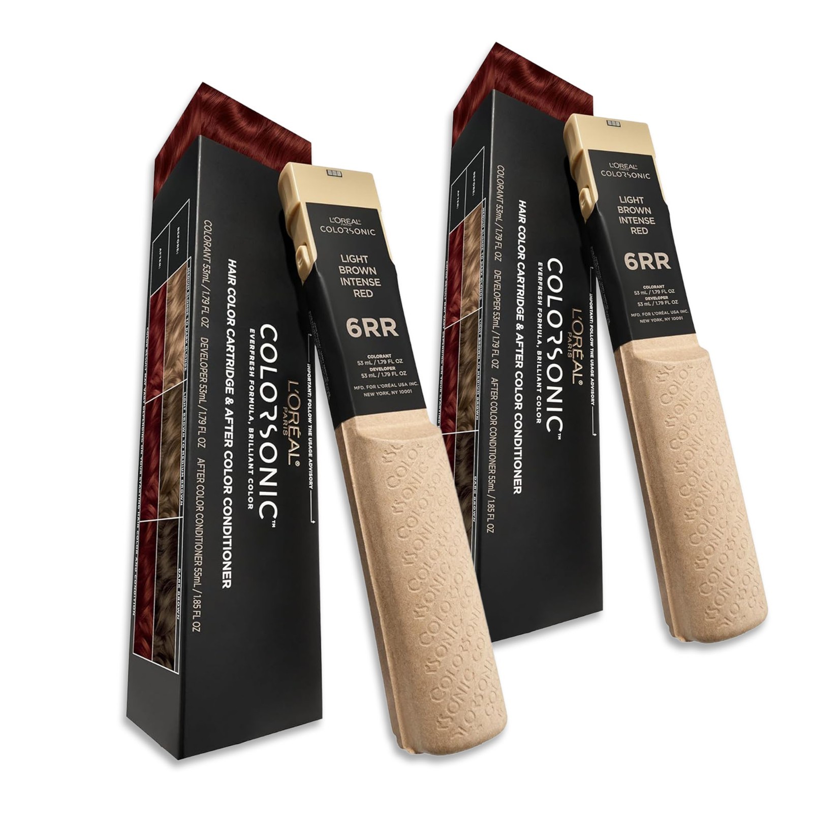 L\'Oreal Paris Colorsonic Hair Color Cartridge, -2Pk- 6RR Light Brown Intense Red