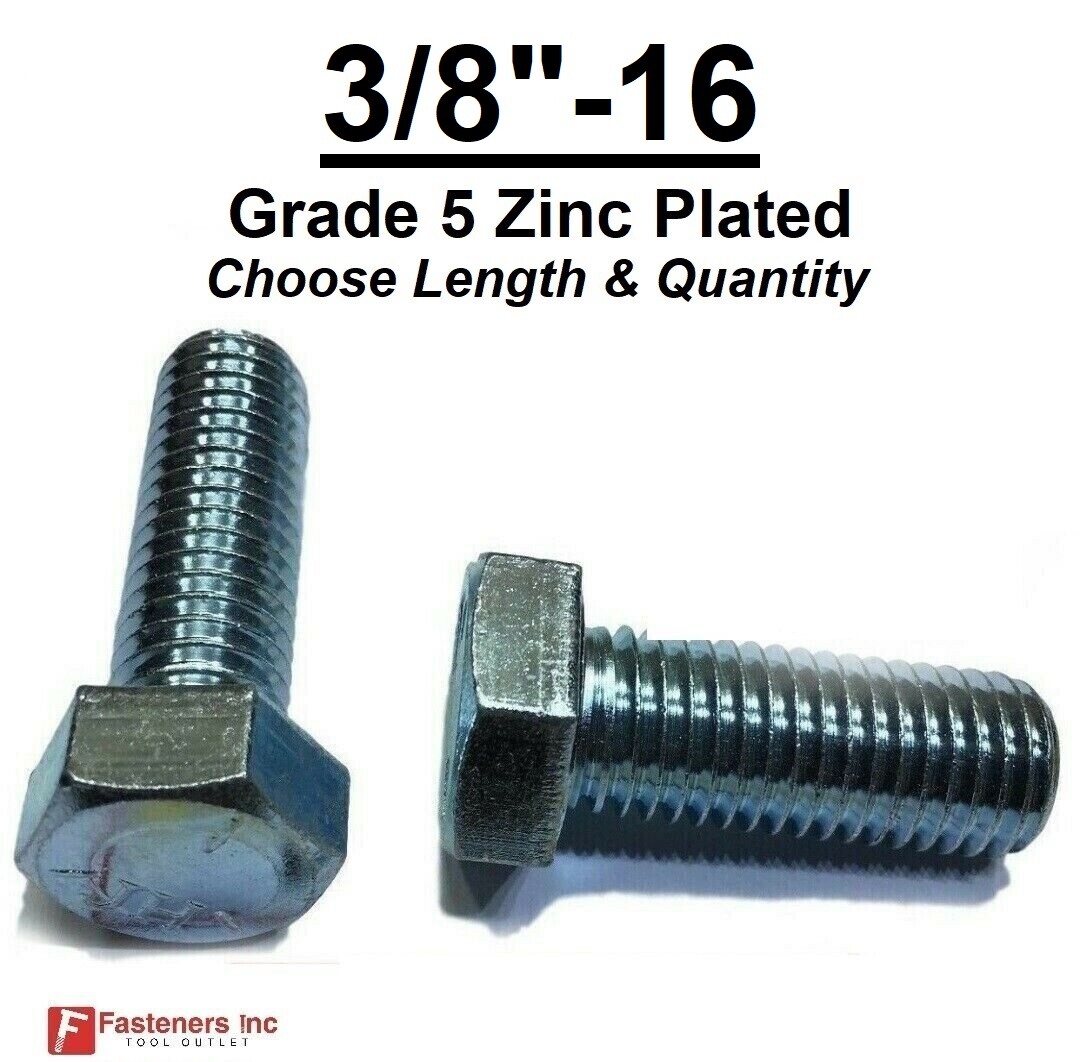 3/8-16 Hex Bolt Zinc Plated Grade 5 Cap Screw Coarse Thread (All Lengths & Qtys)
