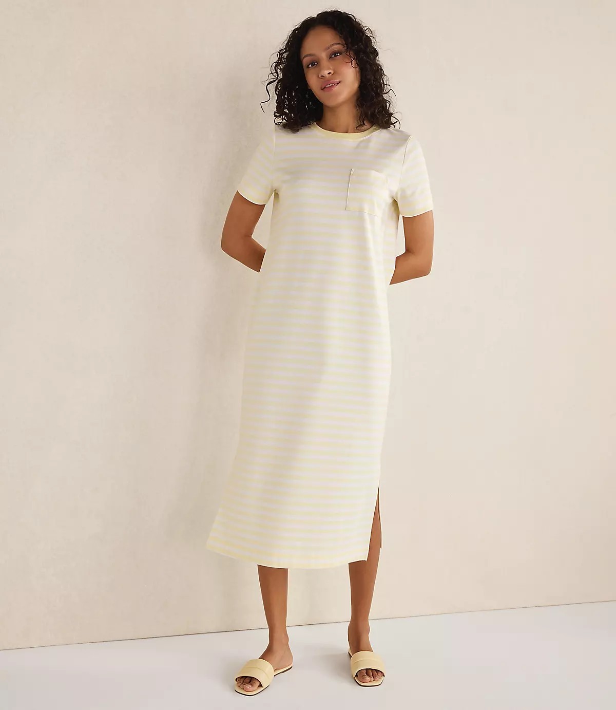 Haven Well Within Organic Cotton Interlock Stripe T-shirt Dress Yellow Sorbet M 