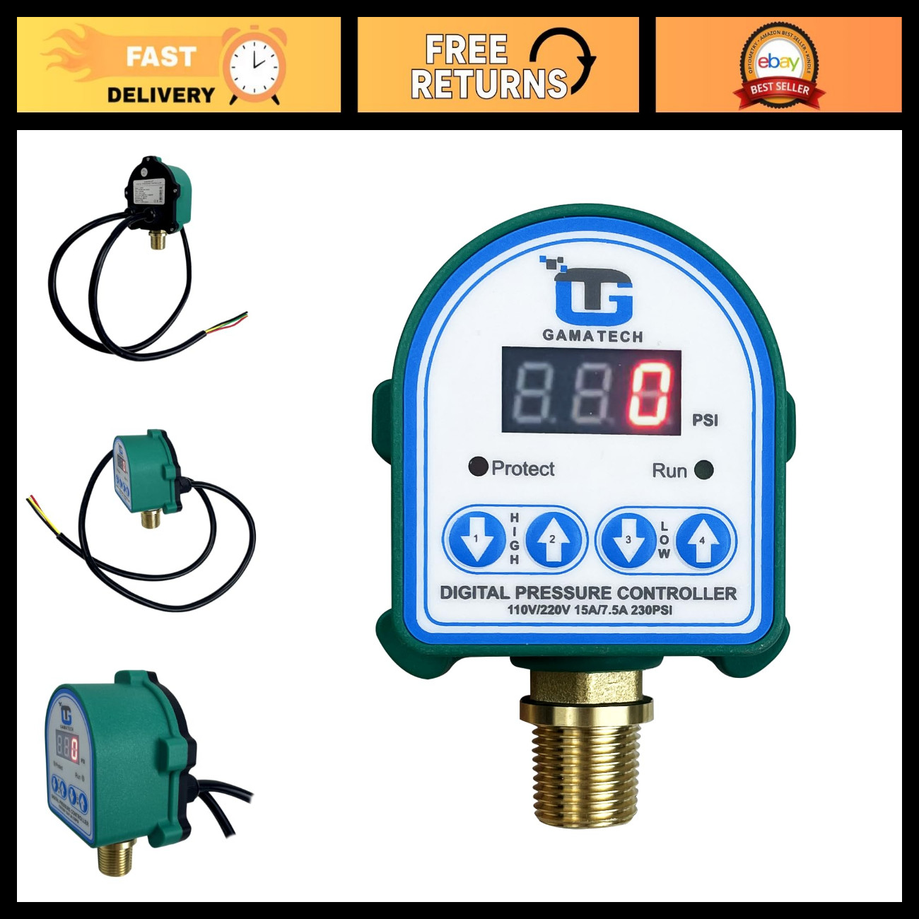 Digital Adjustable Pressure Switch Controller 110V/220V for Water & Air Pumps, 0 Digital Adjustable Pressure Switch Controller 110V/220V for Water & Air Pumps, 0