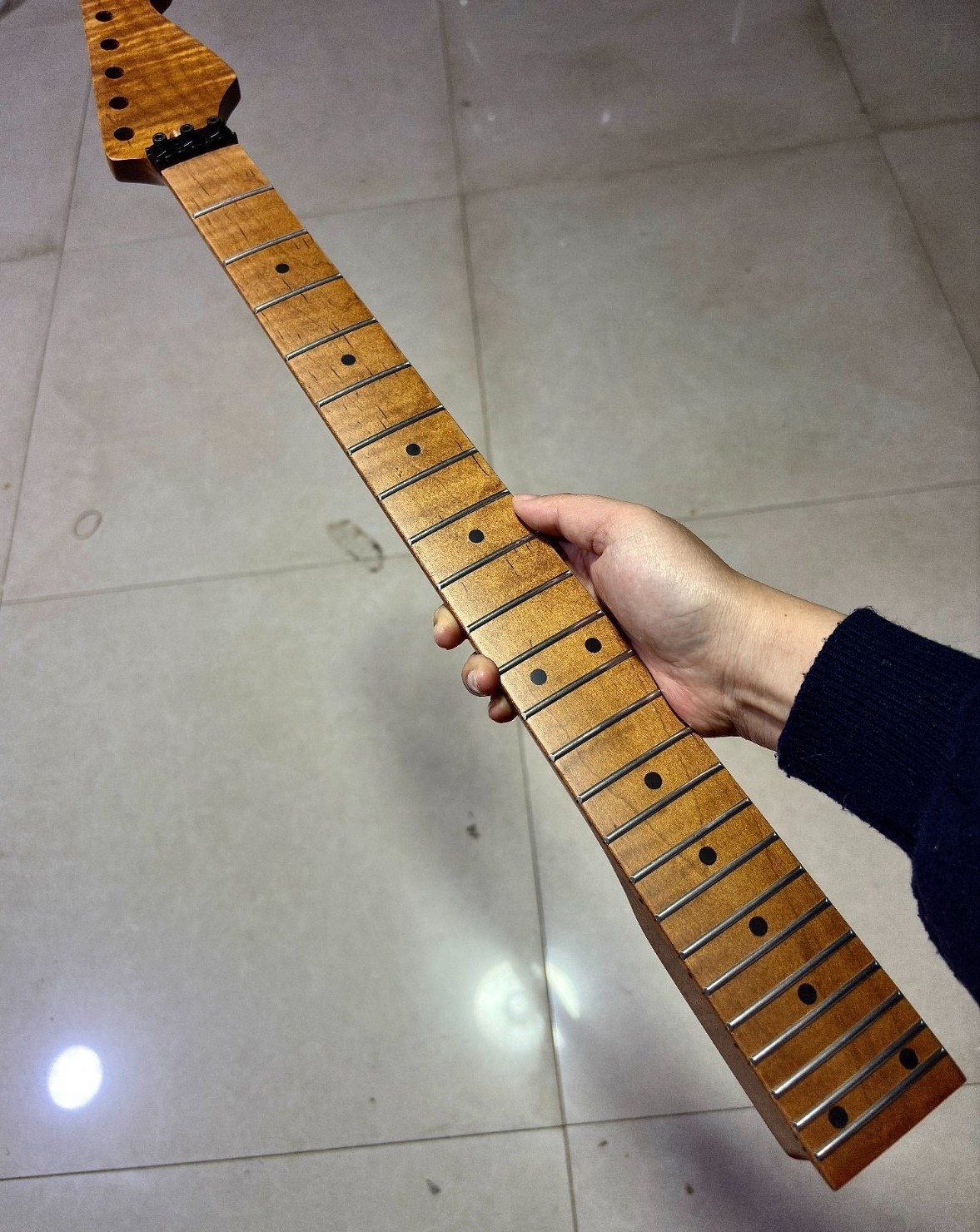 DIY 24Fret Roasted Flame Maple Guitar Neck matte locking nut for parts