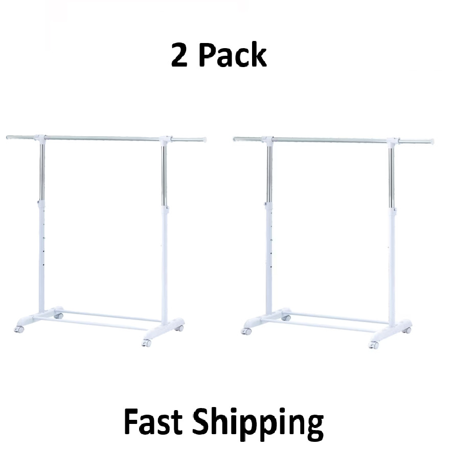 Mainstays Adjustable Metal Rolling Garment Clothes Rack, Chrome & White, 2 Pack