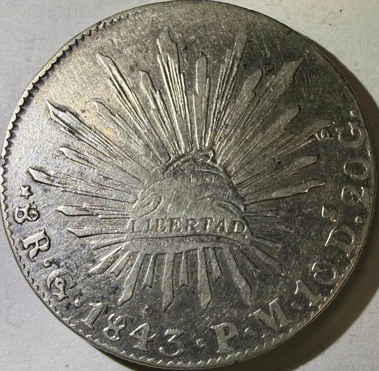 1843 Go PM Guanajuato Mexico 8 Reales Silver Coin