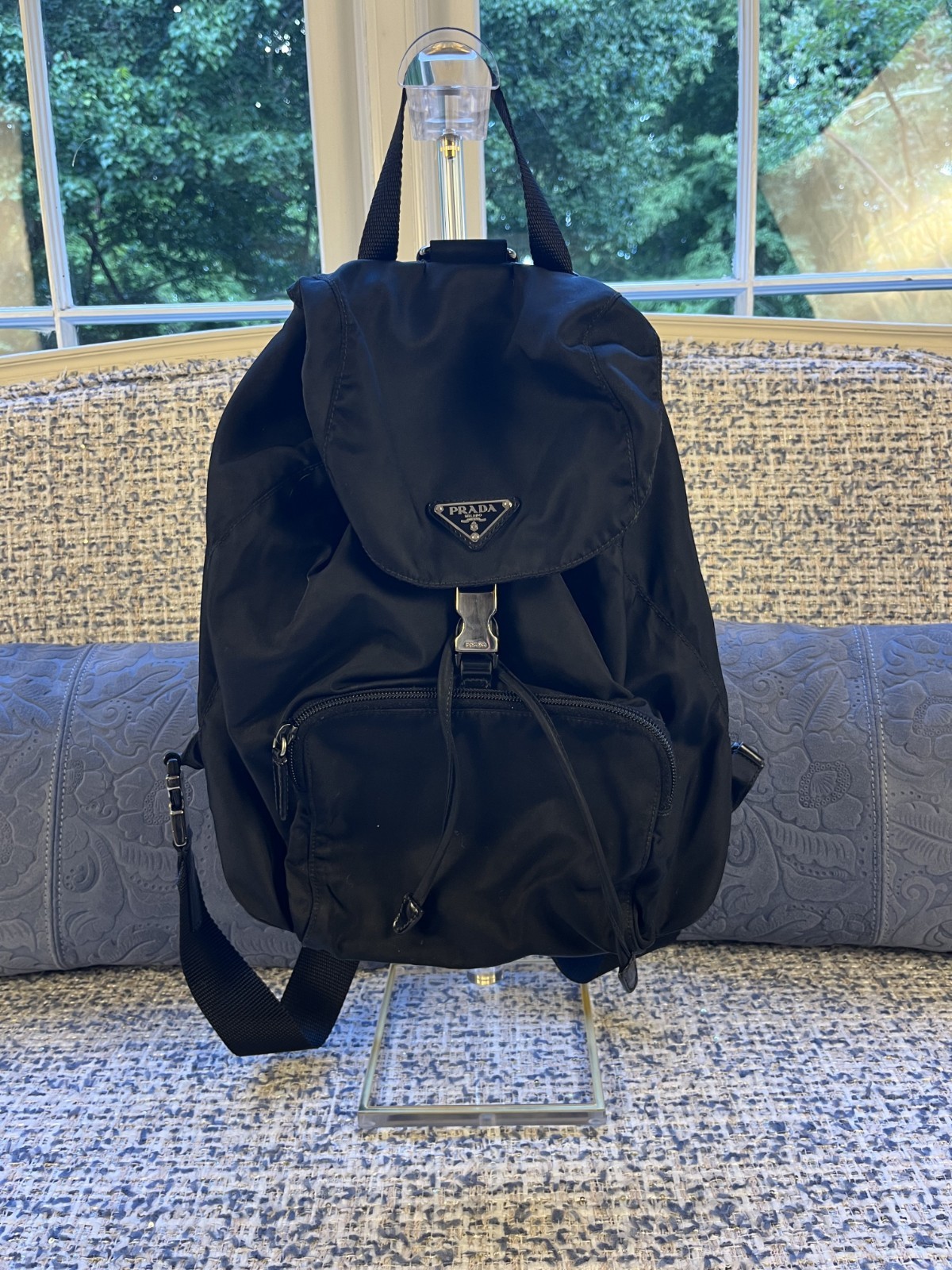 PRADA Vintage Black Nylon Backpack Triangle Drawstring 