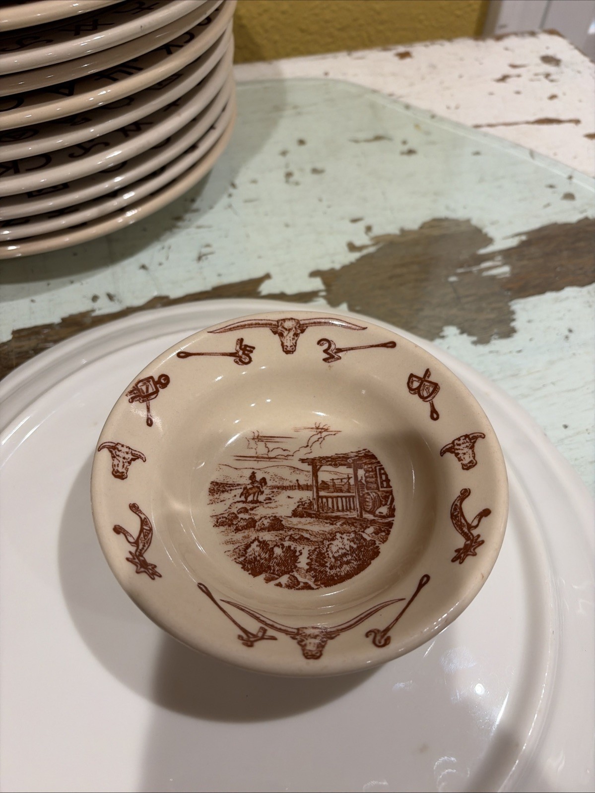 Vintage Wallace China Western Ranch Brand Berry Bowl 4 3/4” Restaurant Ware Vintage Wallace China Western Ranch Brand Berry Bowl 4 3/4” Restaurant Ware
