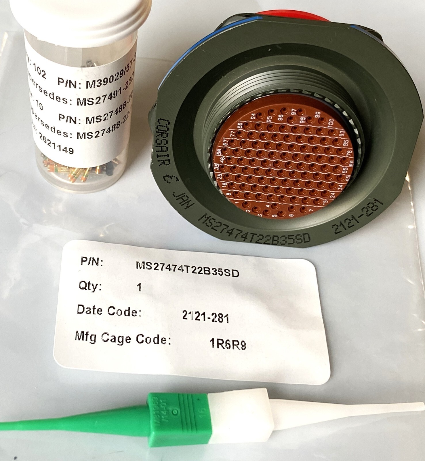 New Corsair MIL Spec Circular Connector 100 Position +Pins - P/N MS27474T22B35SD New Corsair MIL Spec Circular Connector 100 Position +Pins - P/N MS27474T22B35SD