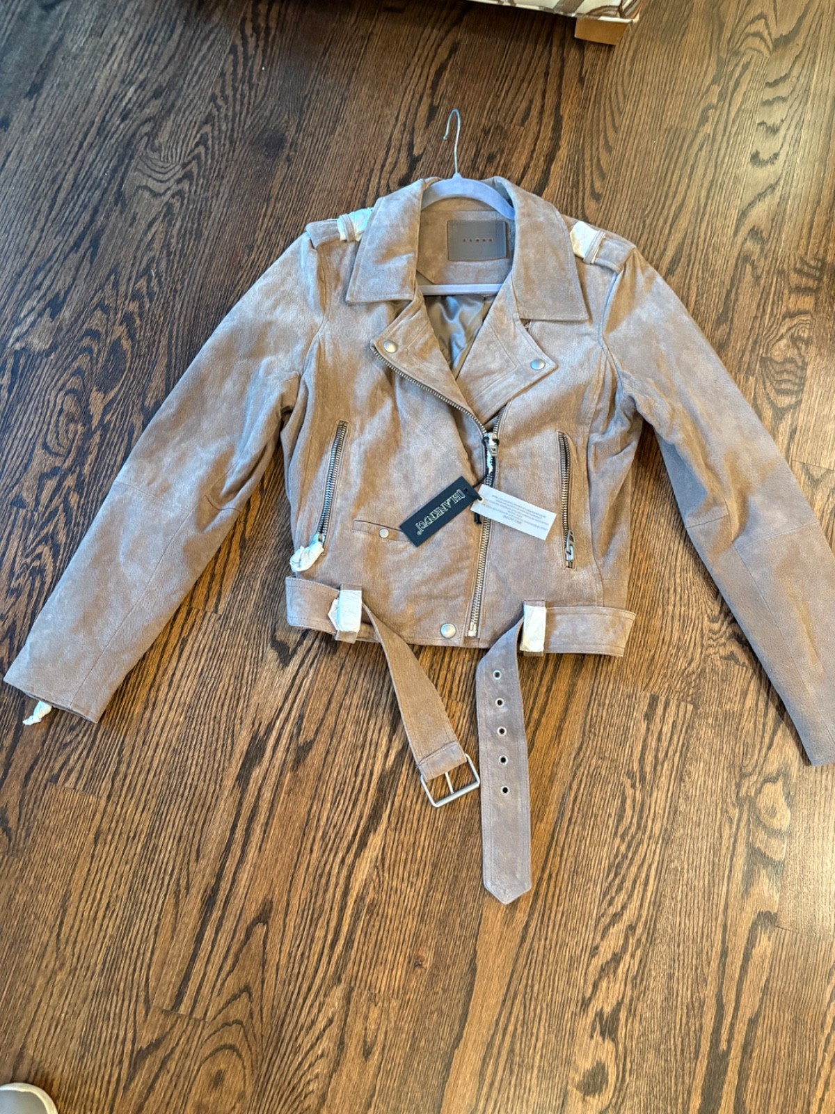 BLANKNYC Suede Moto Jacket Sand Stoner Beige Zip Leather Revolve L NWT $198