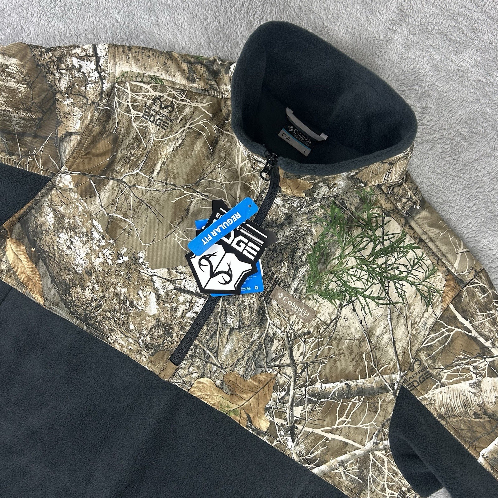 Columbia PHG Fleece Jacket  Mens L Overlay II  1/4 Zip Mossy Oak Realtree Edge