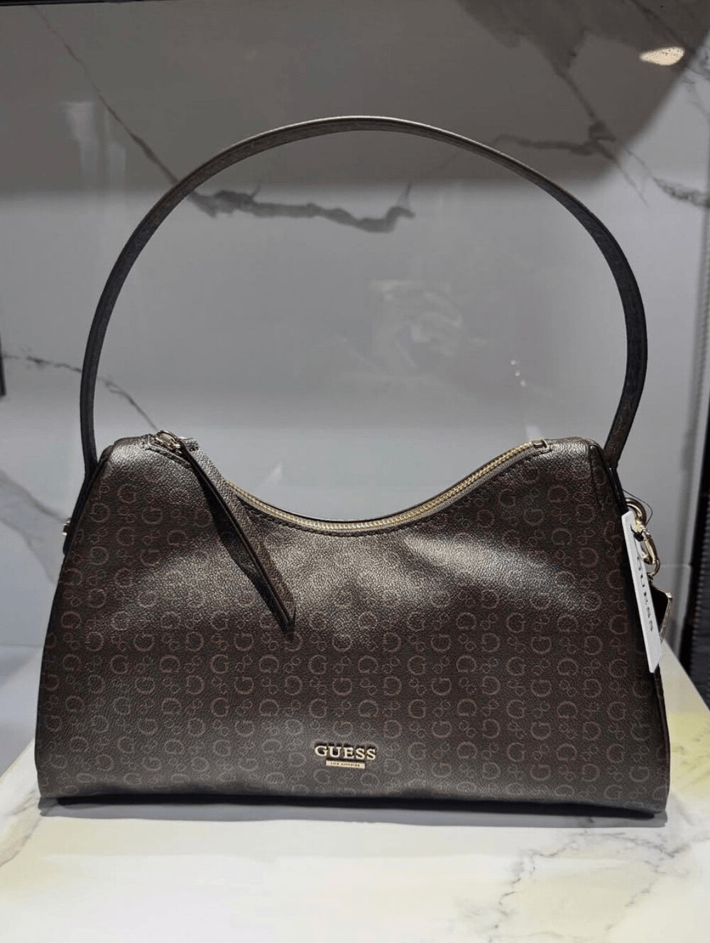 GUESS Dark Brown Signature Shoulder Bag GUESS Dark Brown Signature Shoulder Bag