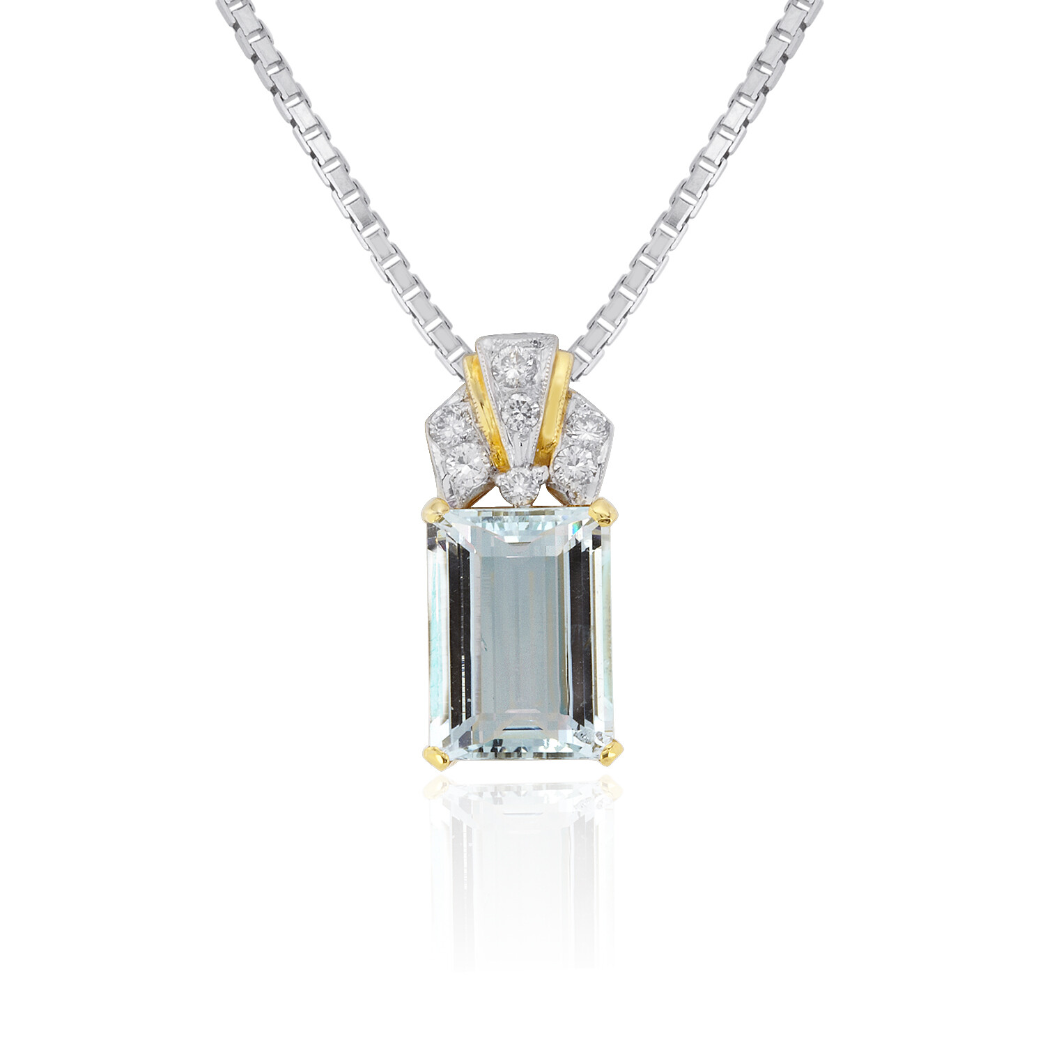 4.96cts Aquamarine Diamond Pendant Necklace  Yellow Gold 14K Anniversary Jewelry